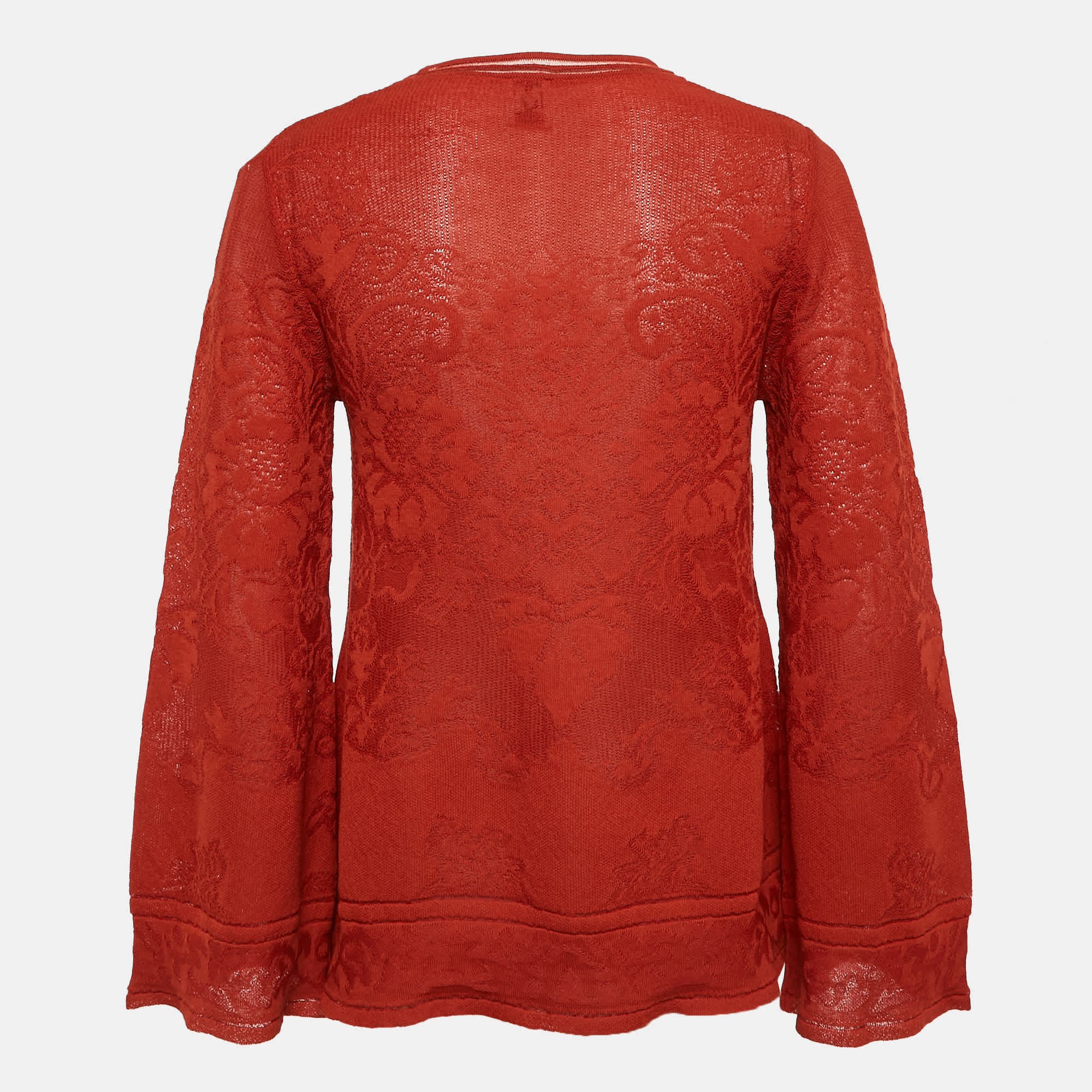 M Missoni Rust Orange Patterned Knit Round Neck Top