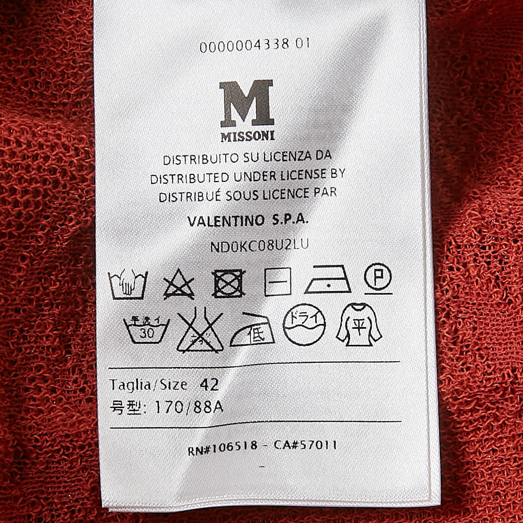 M Missoni Rust Orange Patterned Knit Round Neck Top