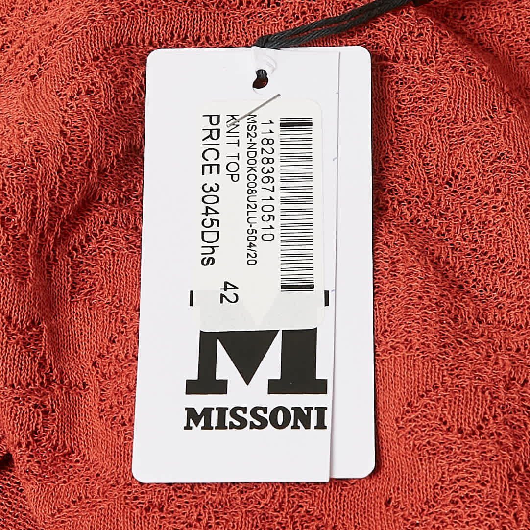 M Missoni Rust Orange Patterned Knit Round Neck Top