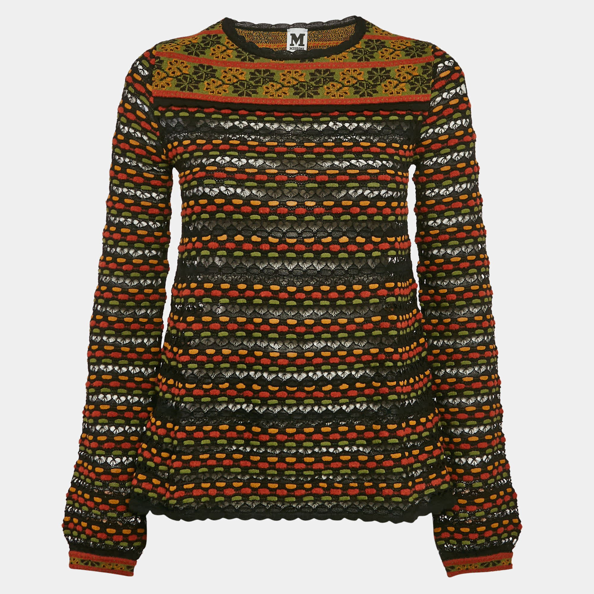 M Missoni Black/orange Floral Perforated Knit Top