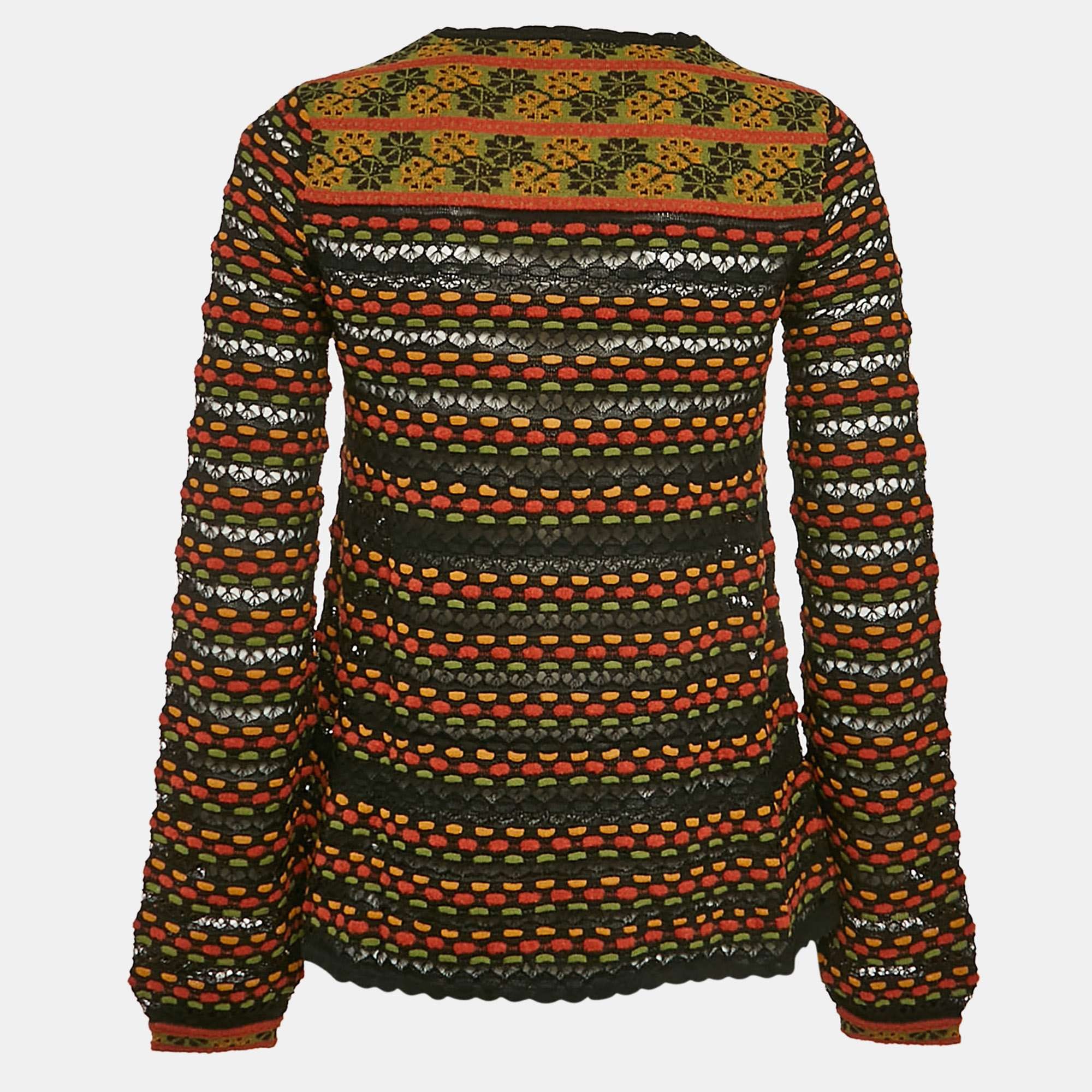 M Missoni Black/orange Floral Perforated Knit Top