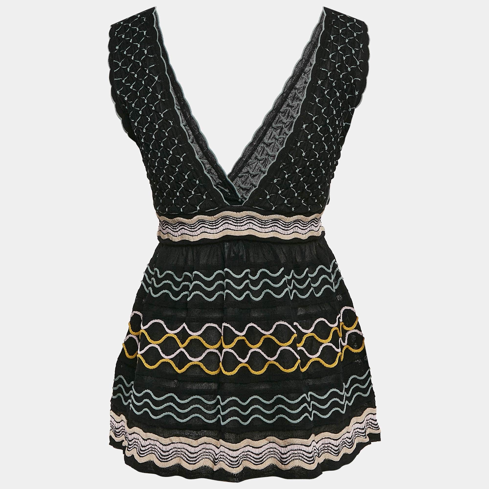 M Missoni Black Patterned Sleeveless Tunic Top