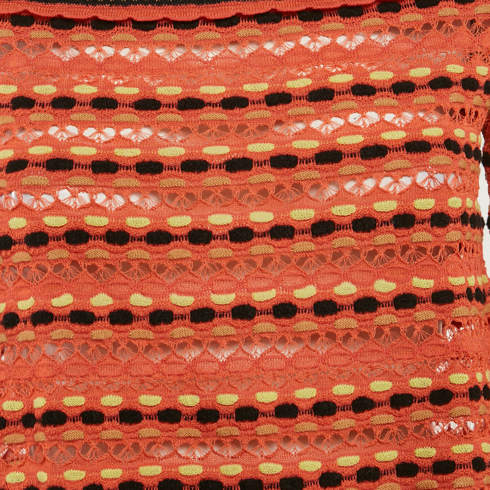 M Missoni Orange Floral Perforated Knit Top