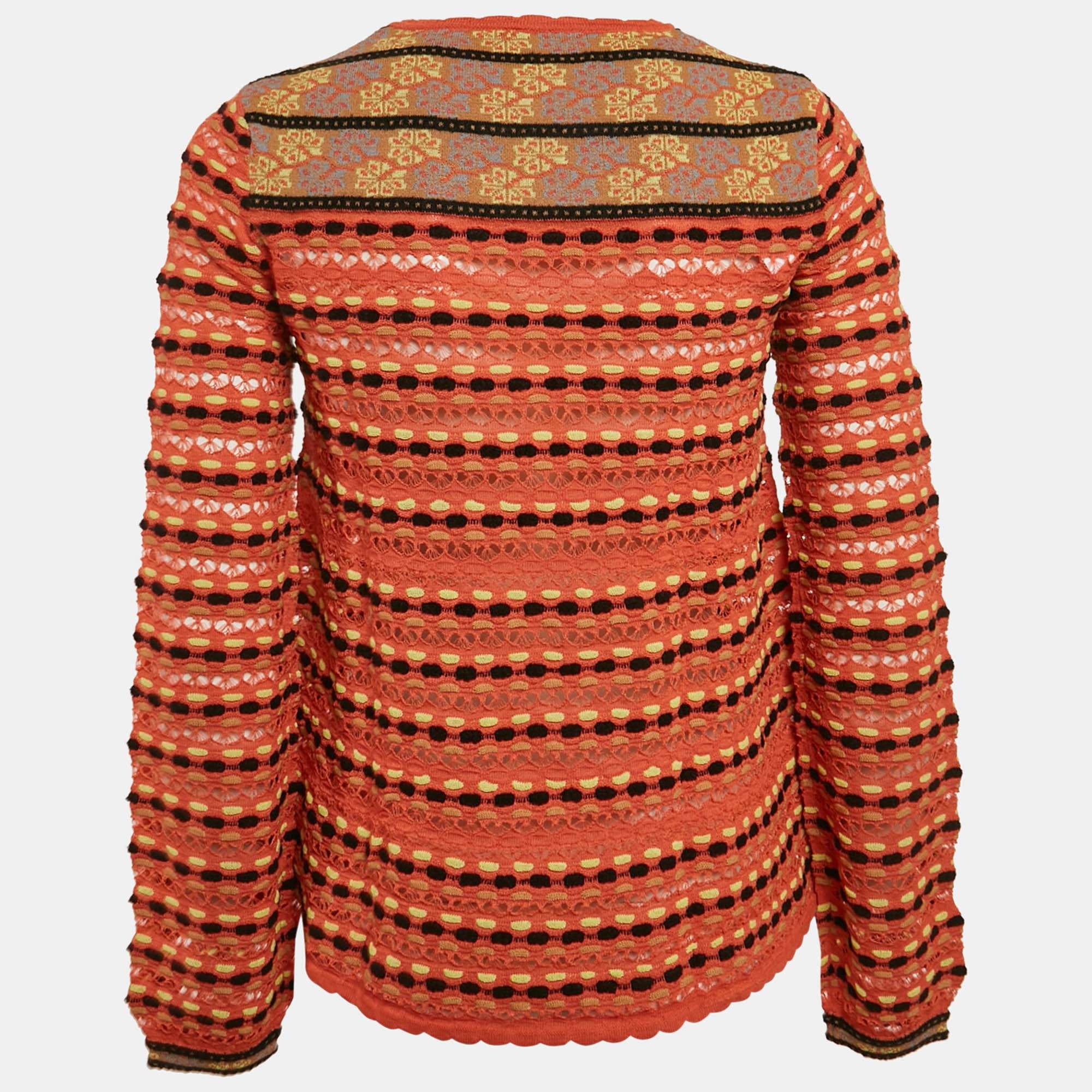 M Missoni Orange Floral Perforated Knit Top