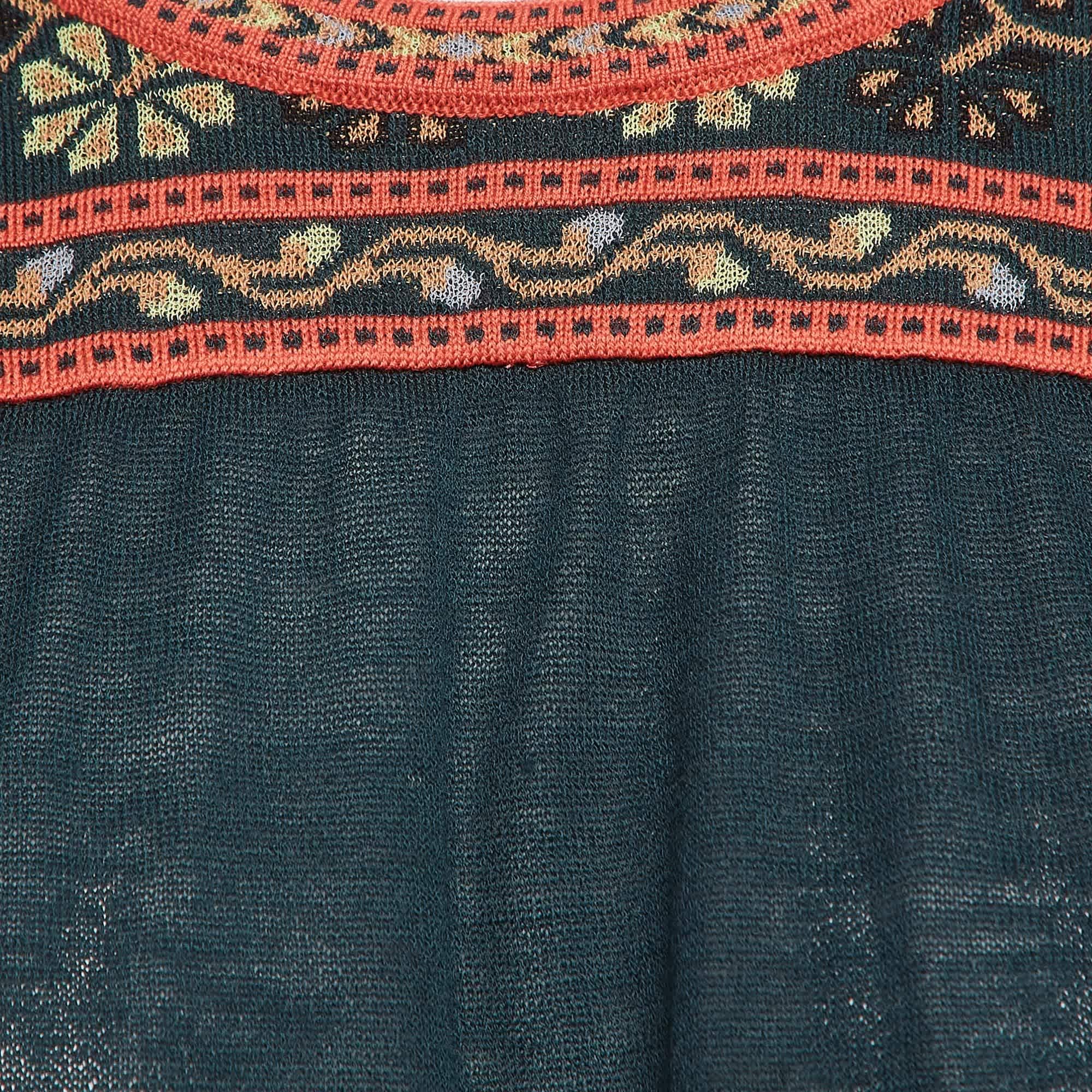 M Missoni Teal Green Floral Pattern Knit Long Sleeve Top