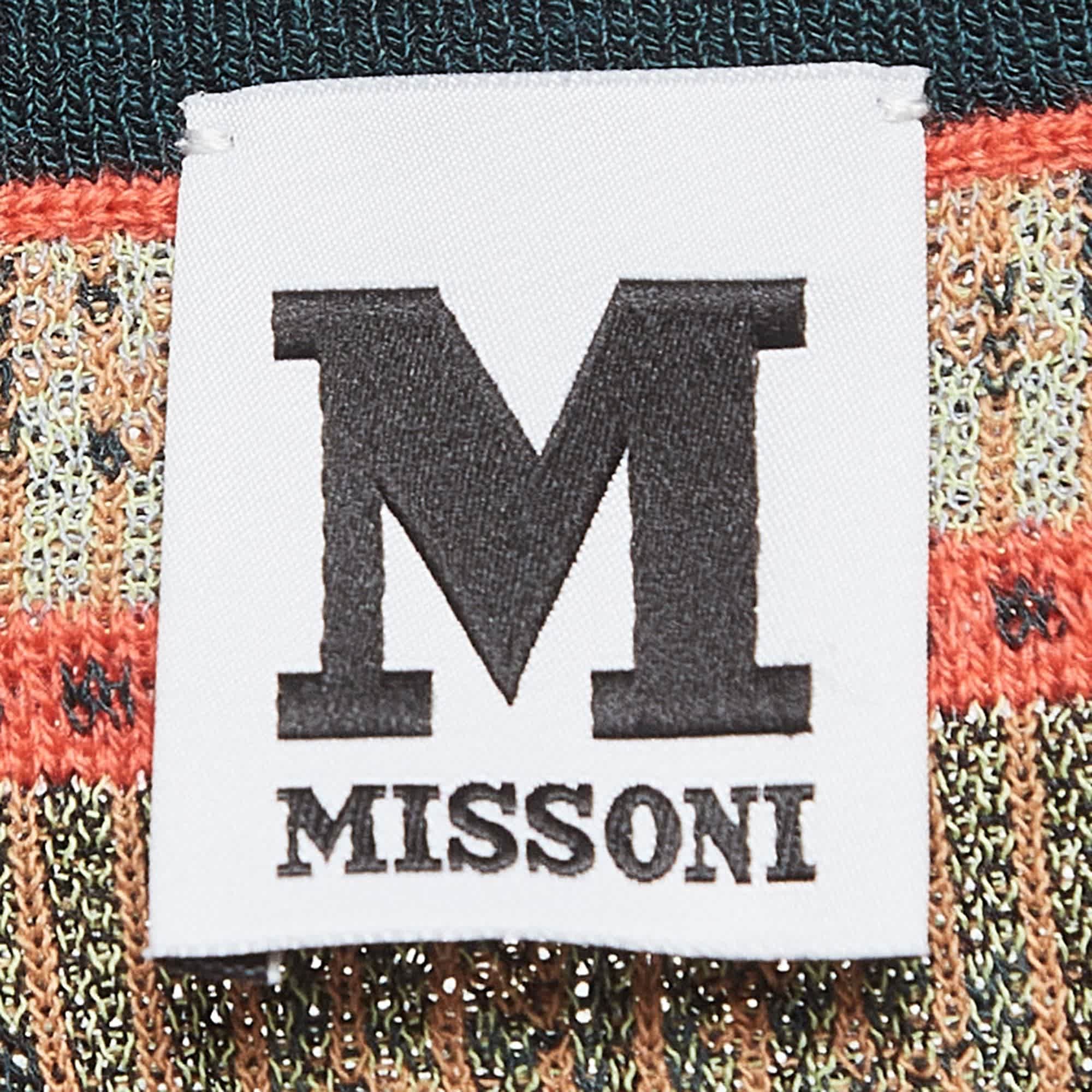 M Missoni Teal Green Floral Pattern Knit Long Sleeve Top