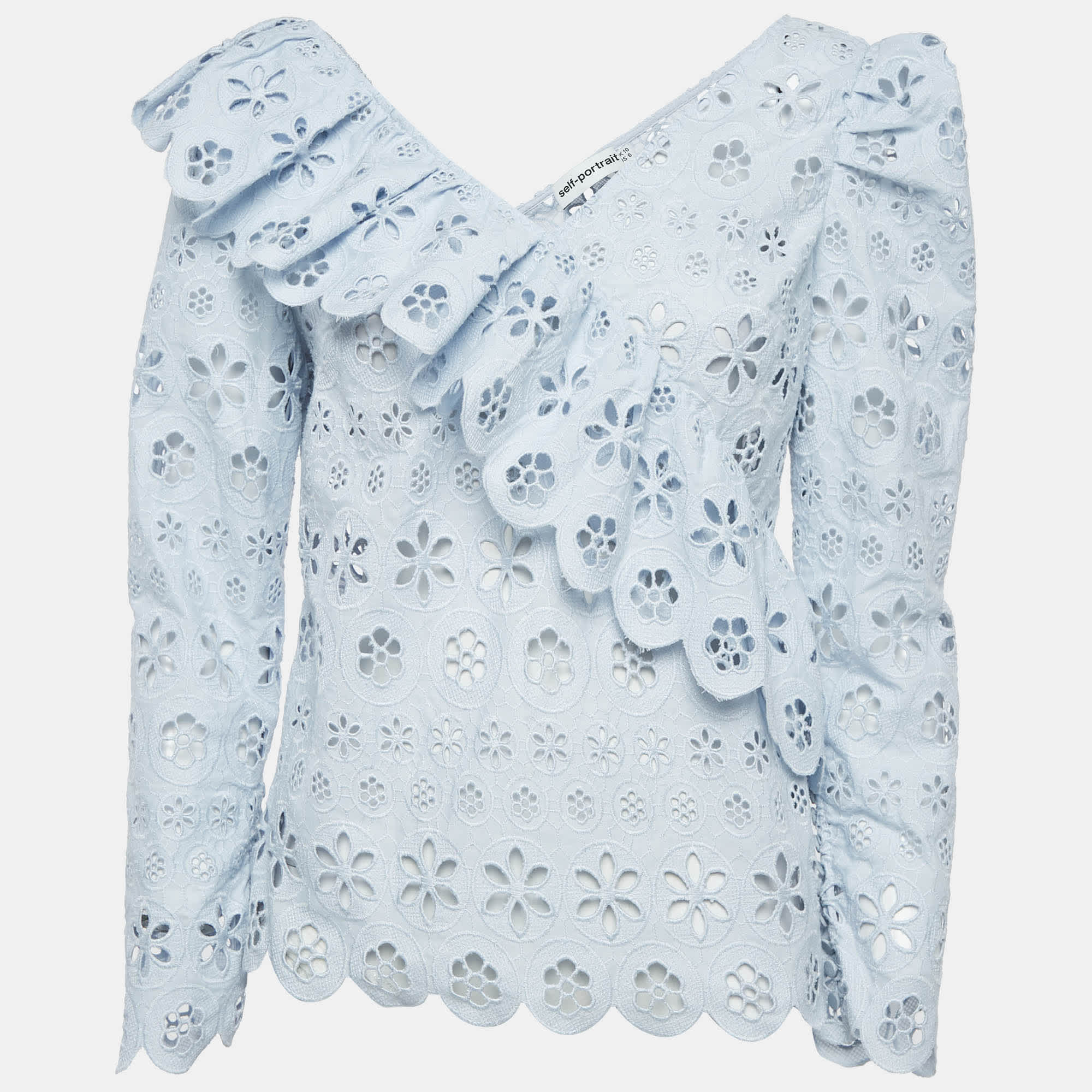 Blue Schiffli Lace Ruffled Broderie Anglaise Top