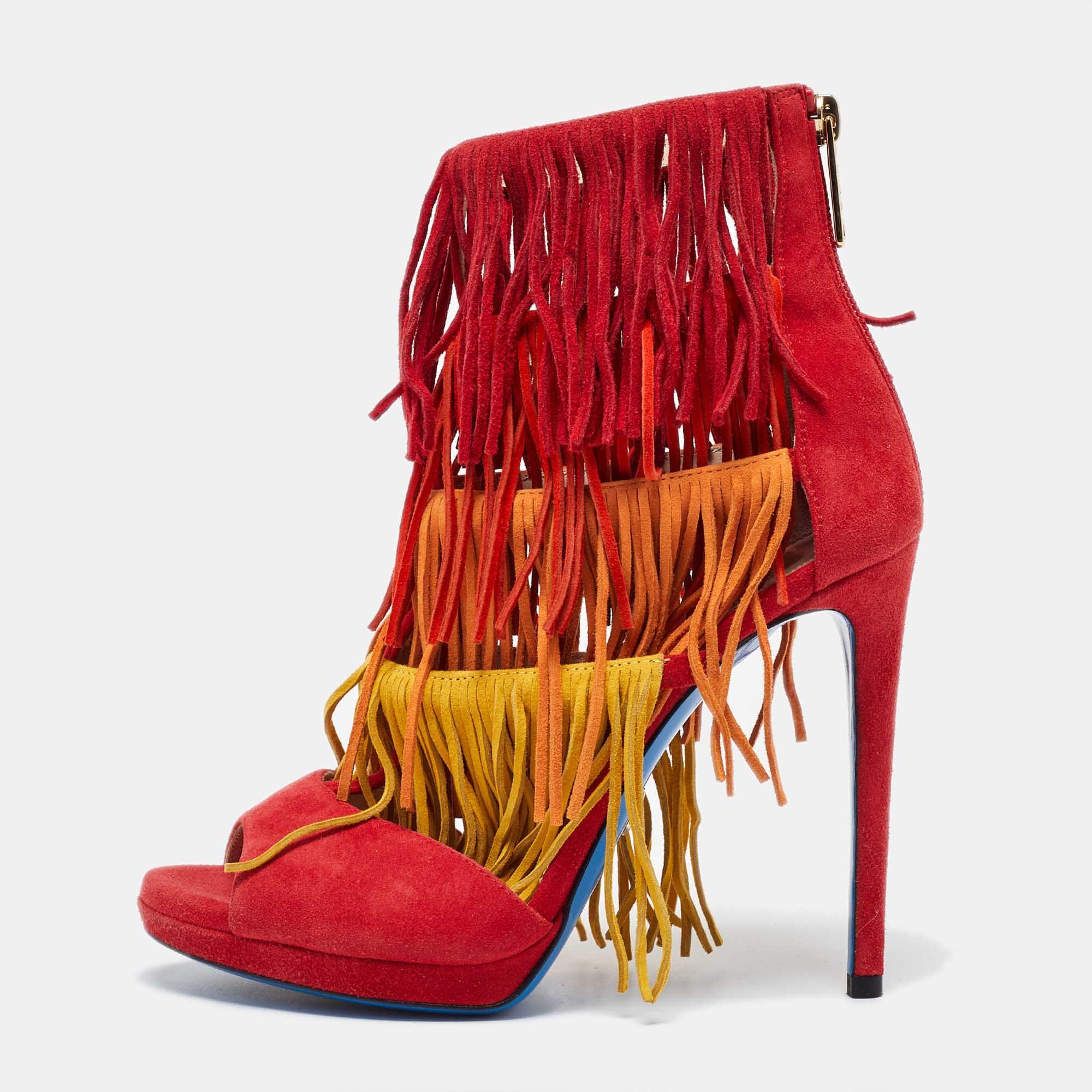 Loriblu Multicolor Suede Cut Out Fringe Platform Sandals
