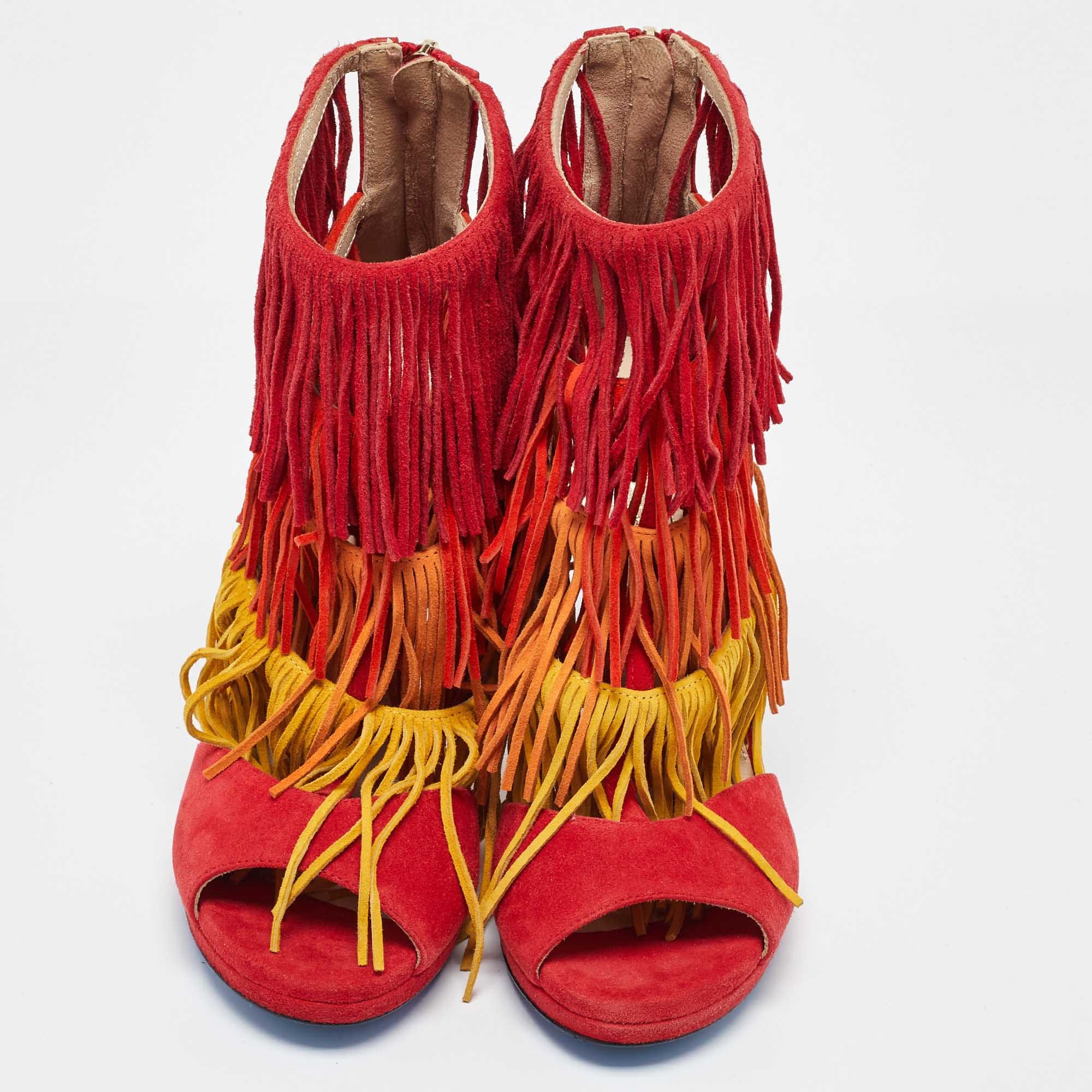 Loriblu Multicolor Suede Cut Out Fringe Platform Sandals
