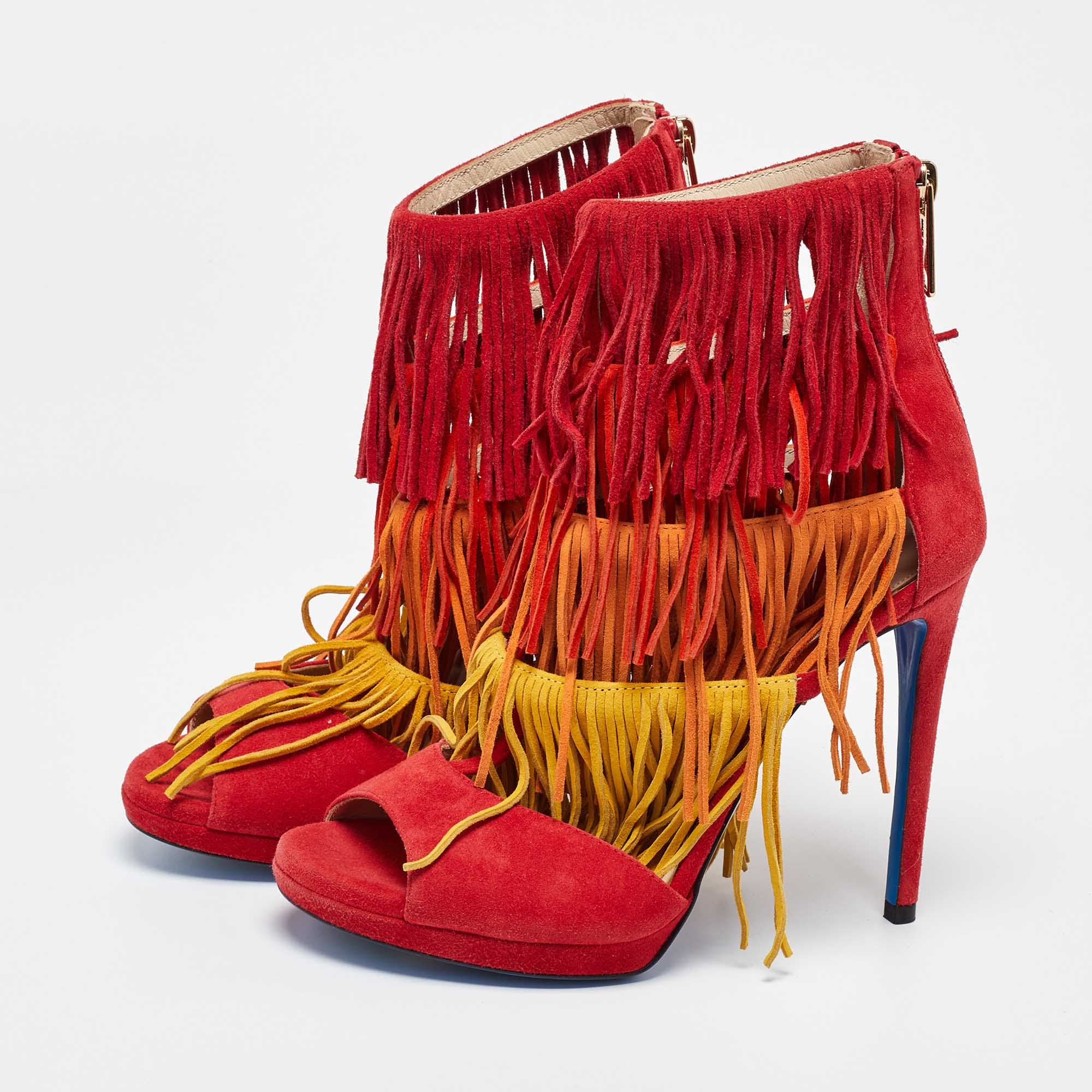 Loriblu Multicolor Suede Cut Out Fringe Platform Sandals
