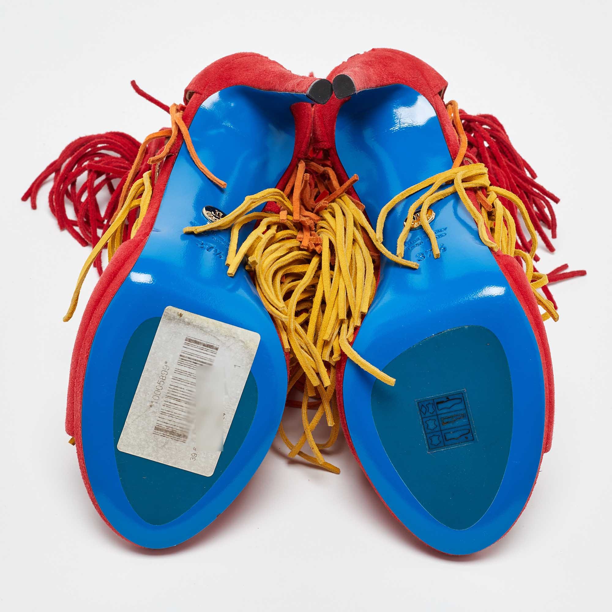 Loriblu Multicolor Suede Cut Out Fringe Platform Sandals