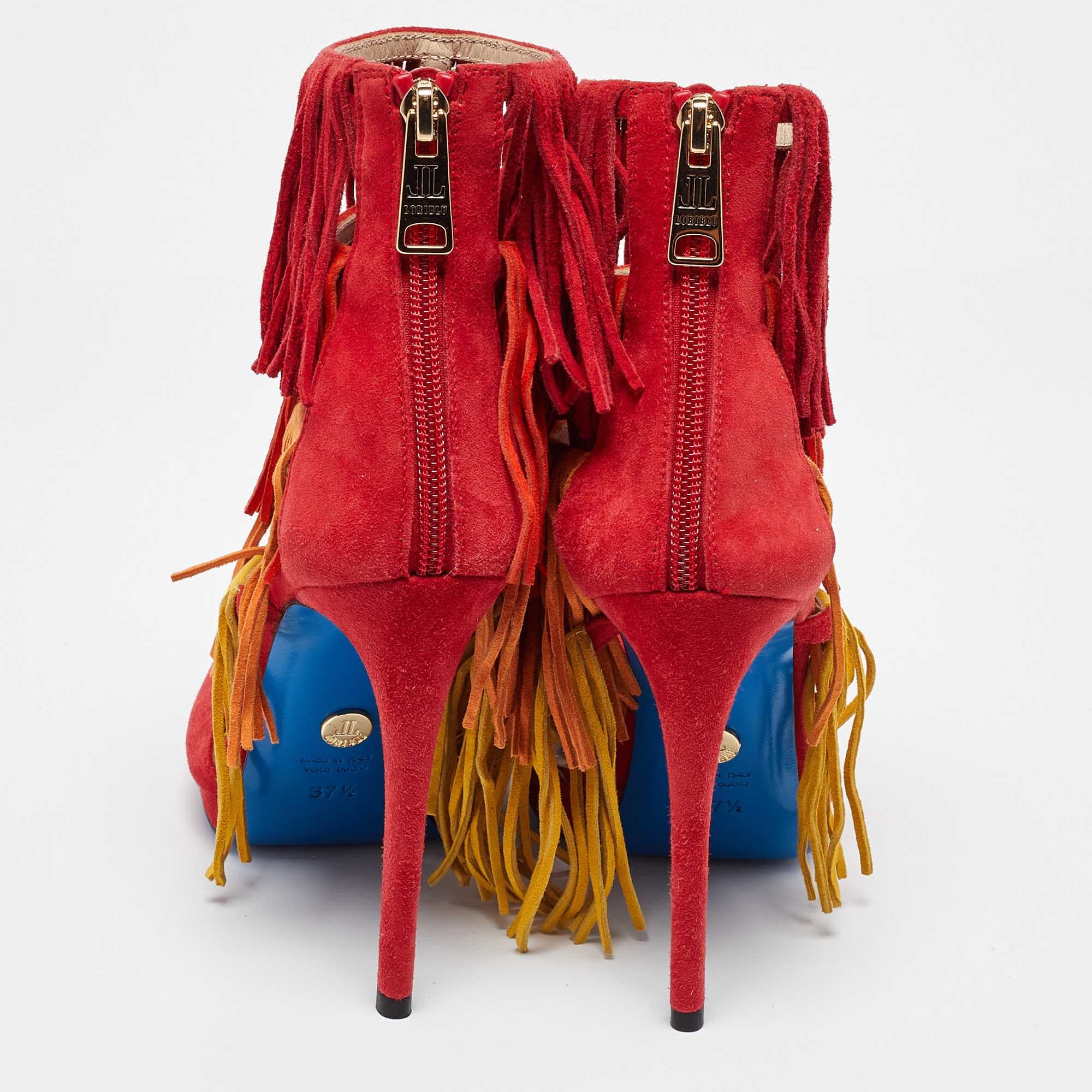 Loriblu Multicolor Suede Cut Out Fringe Platform Sandals