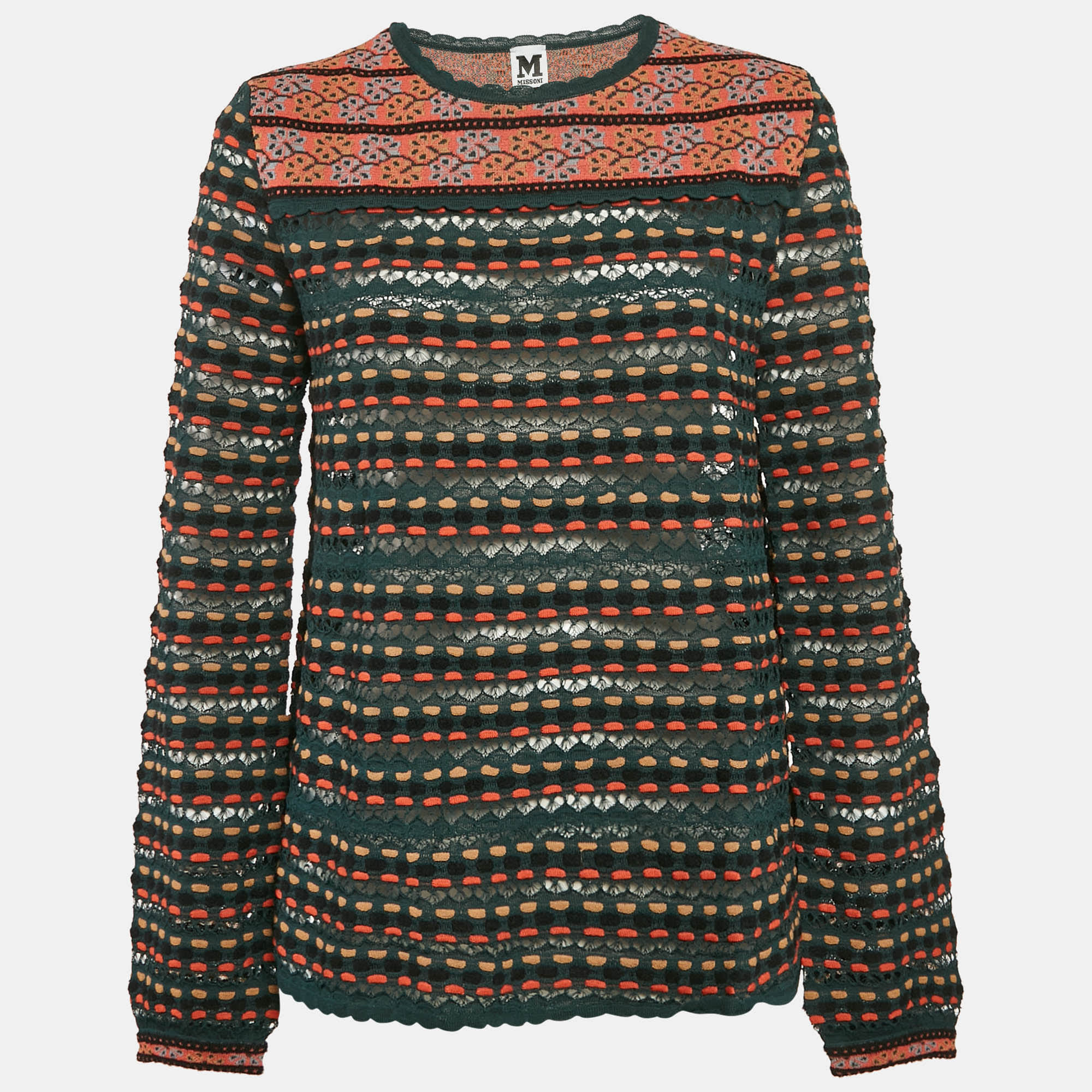 M Missoni Teal Blue Floral Perforated Knit Top