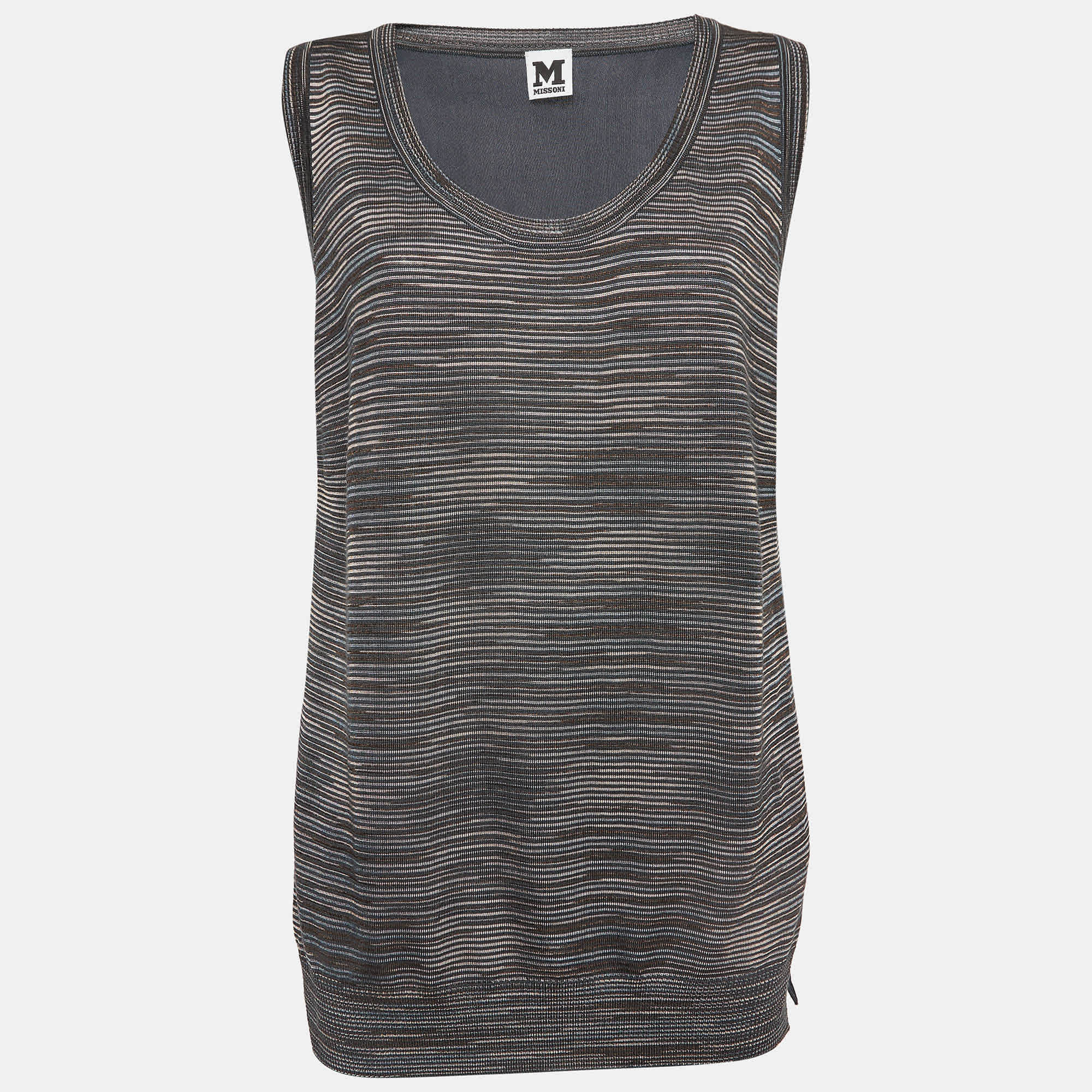 M Missoni Dark Teal Blue Patterned Knit Sleeveless Top