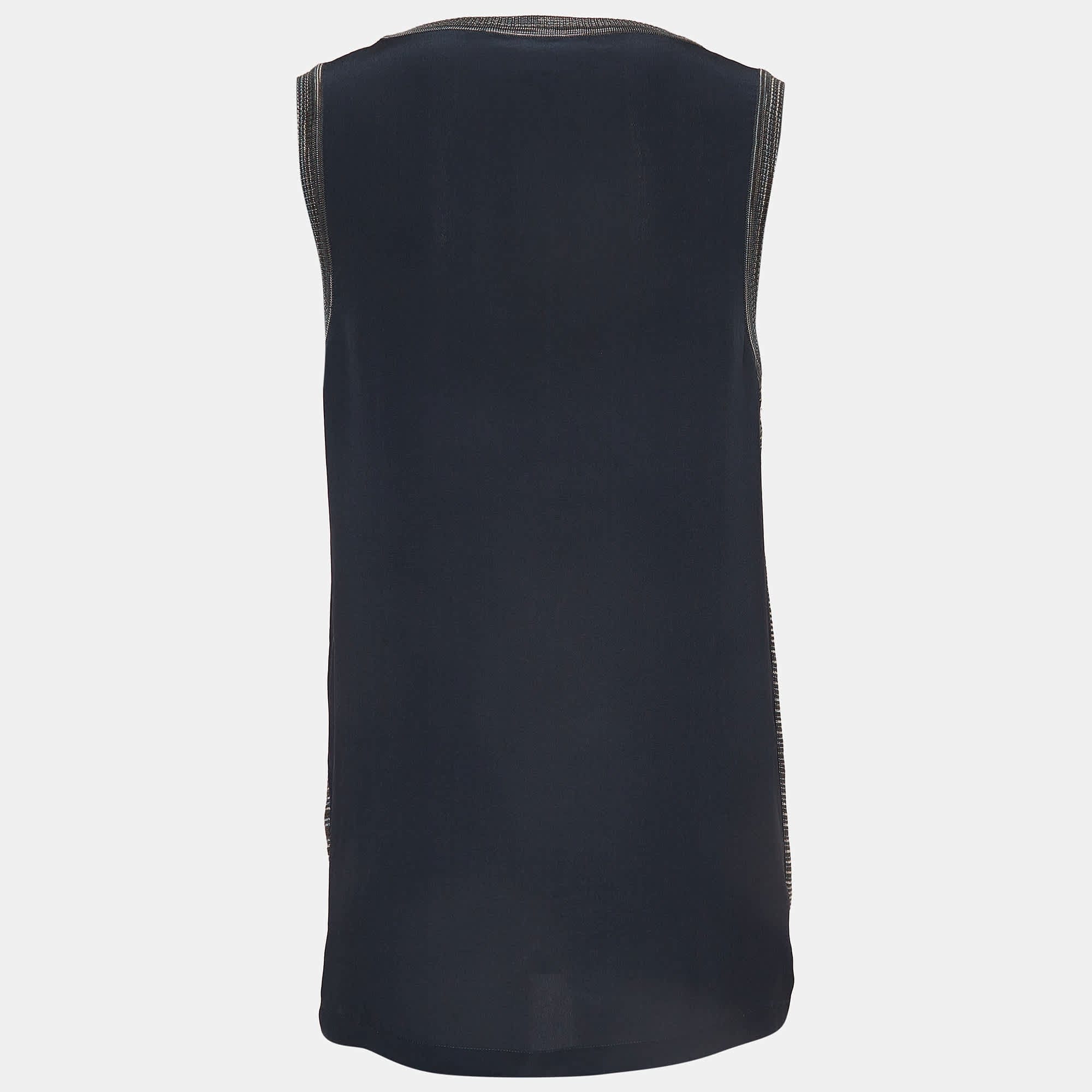M Missoni Dark Teal Blue Patterned Knit Sleeveless Top