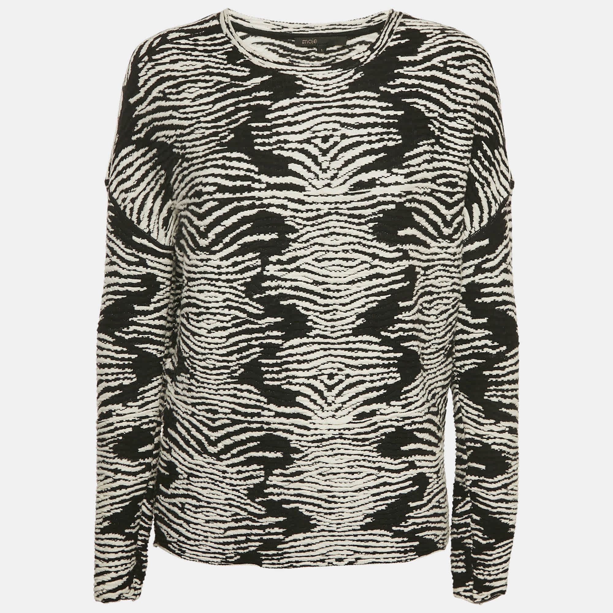 TEXTURED KNIT Black/white Textured Knit Long Sleeve Top