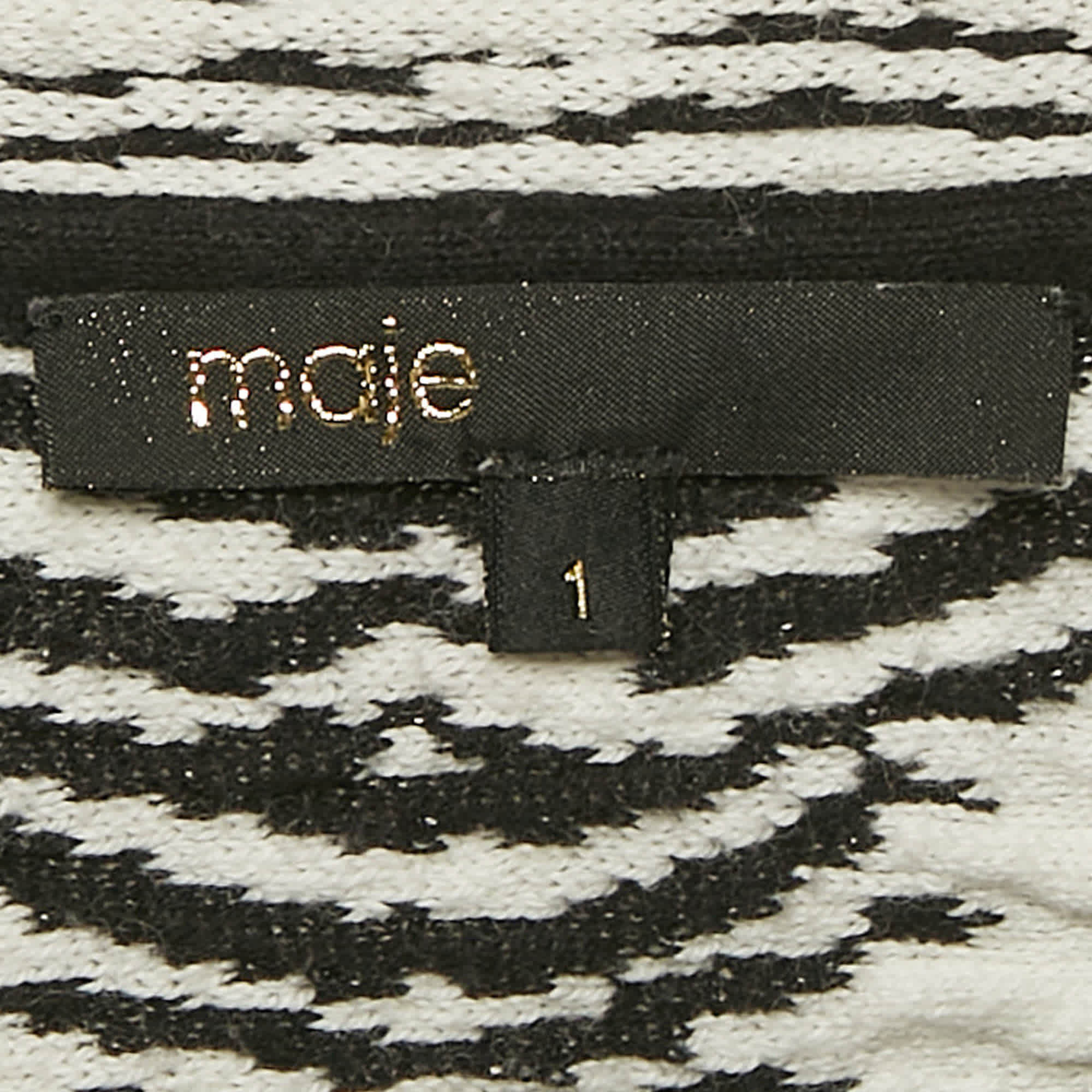TEXTURED KNIT Black/white Textured Knit Long Sleeve Top
