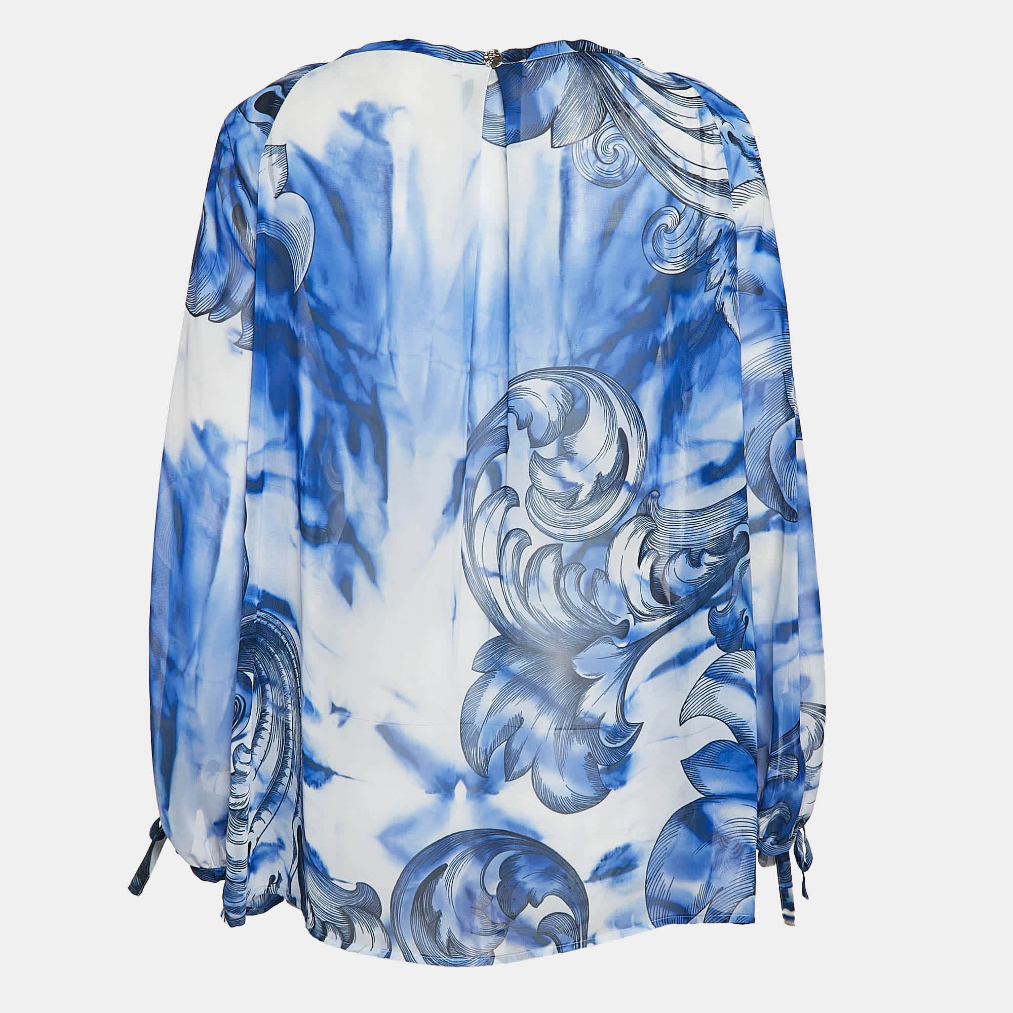 WHITE* Collection White/blue Printed Chiffon Lace - Up Top