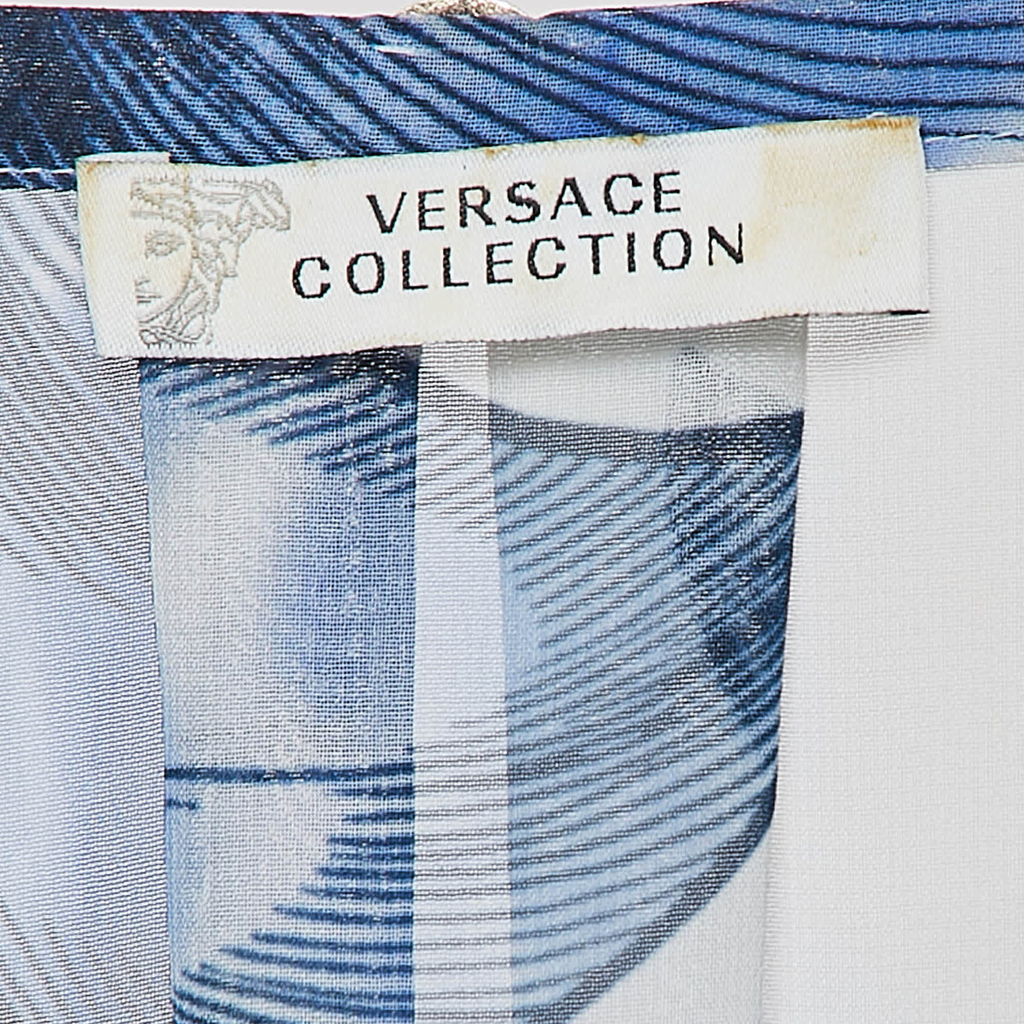 WHITE* Collection White/blue Printed Chiffon Lace - Up Top