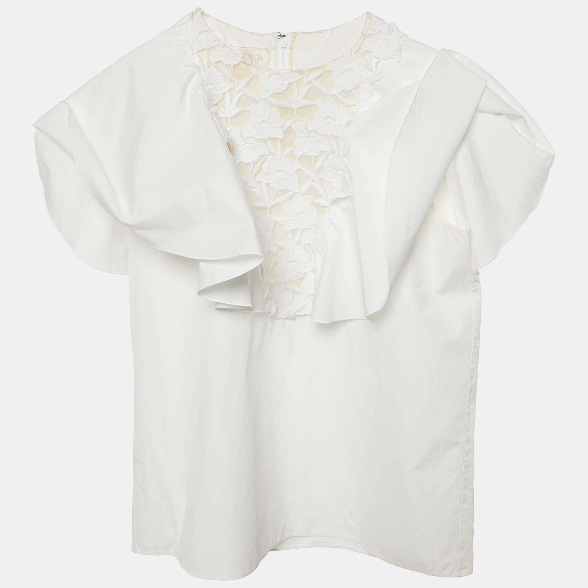 White Lace Trim Cotton Ruffled Top