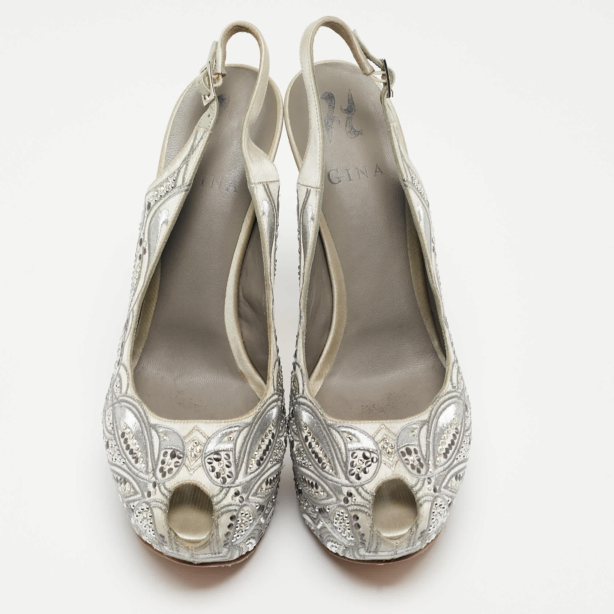 Gina Grey Satin Embellished Slingback Platform Sandals