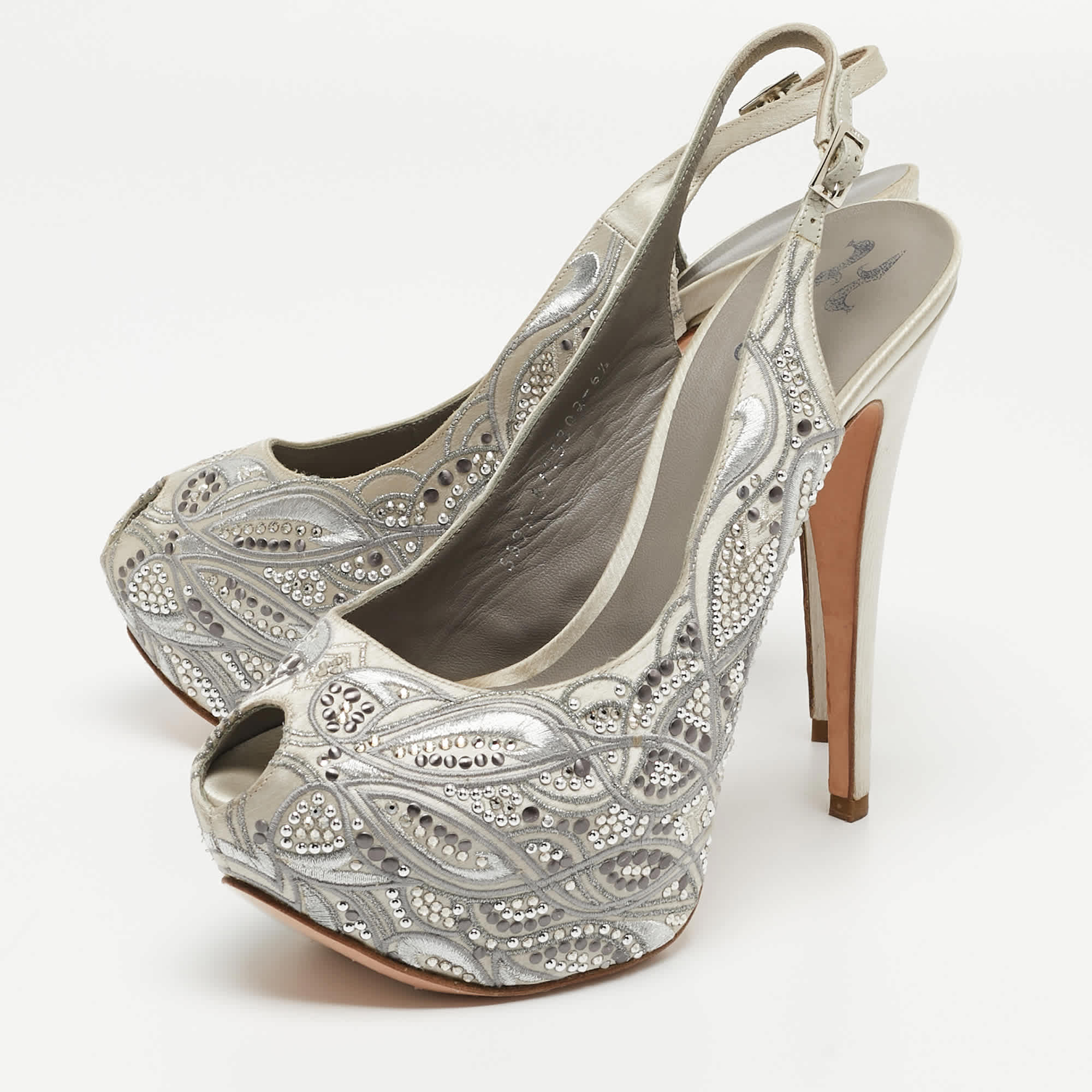 Gina Grey Satin Embellished Slingback Platform Sandals