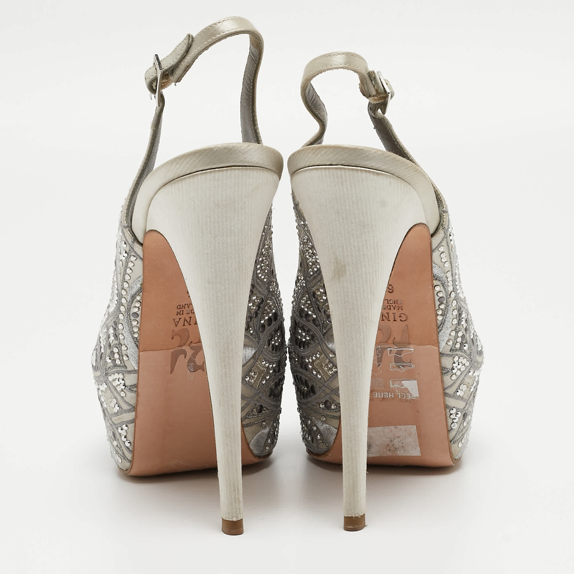 Gina Grey Satin Embellished Slingback Platform Sandals