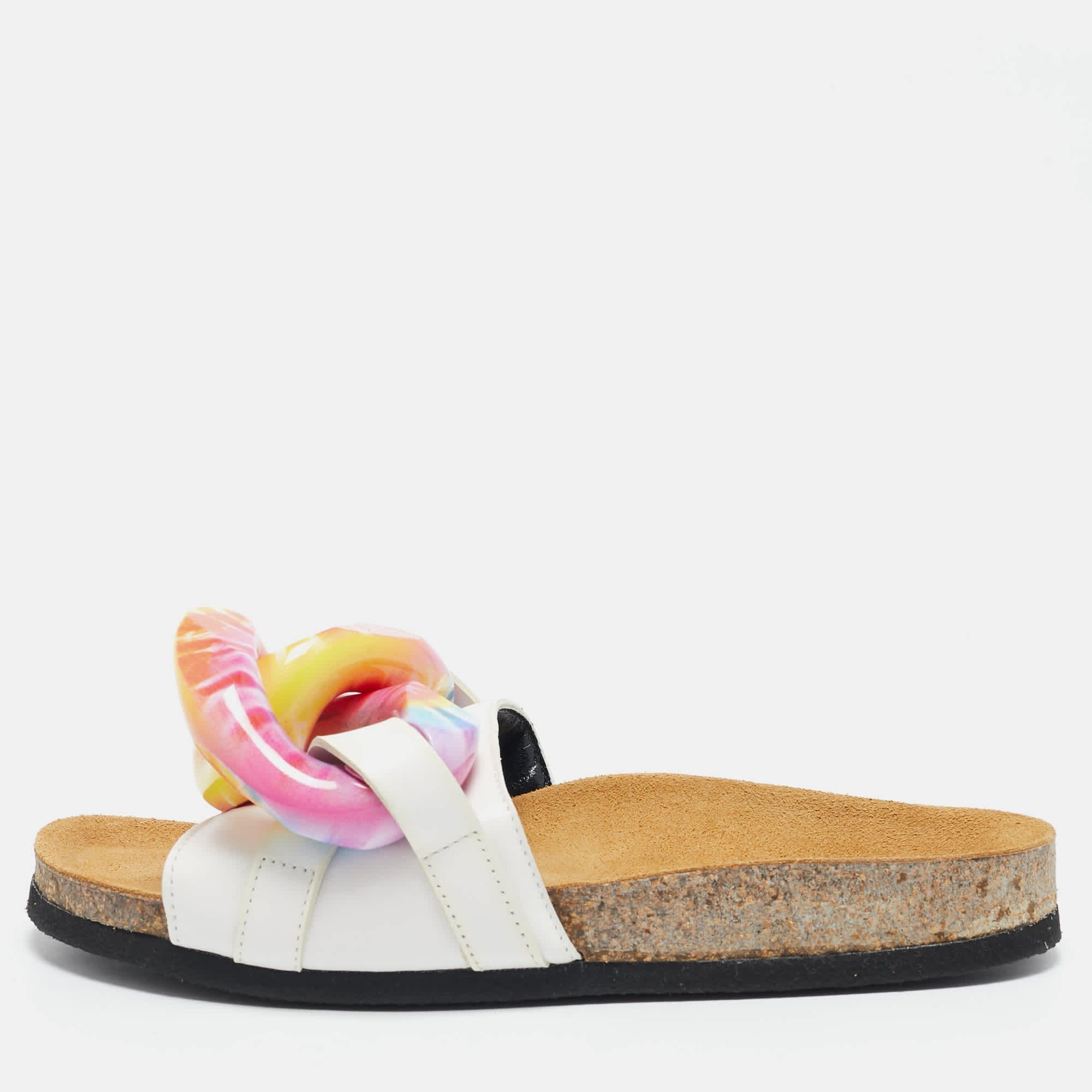 J.w.anderson White Leather Chain Flat Slides