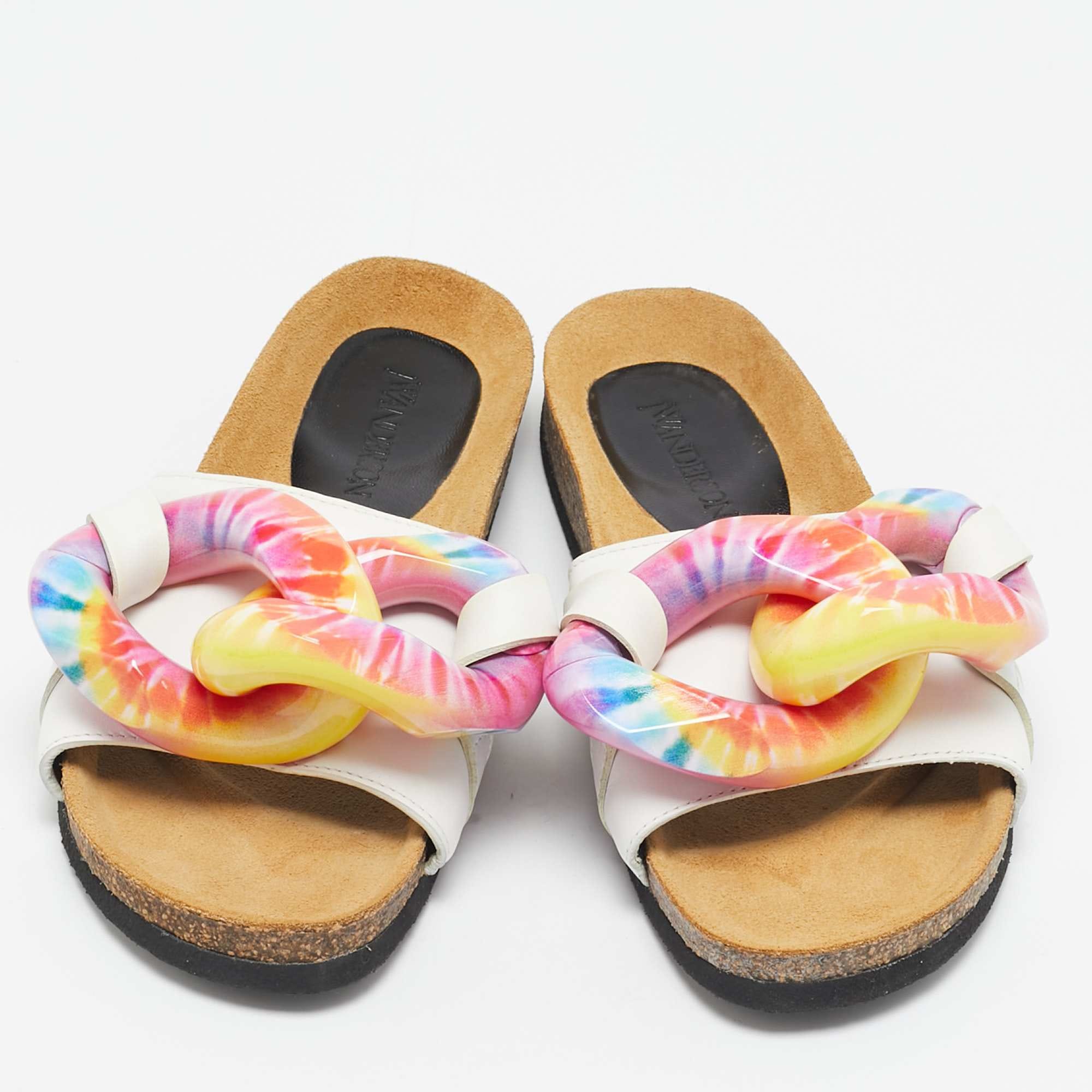 J.w.anderson White Leather Chain Flat Slides