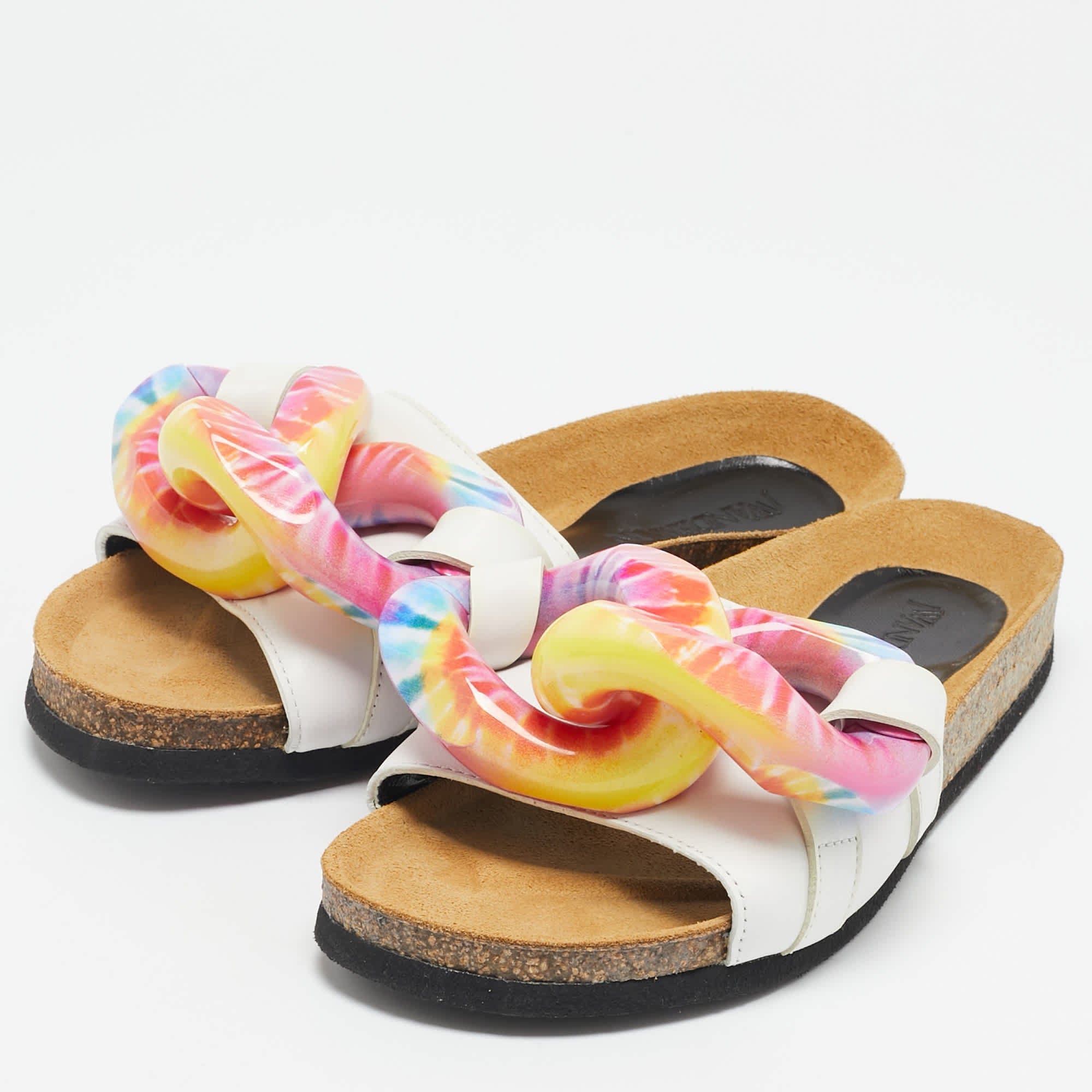 J.w.anderson White Leather Chain Flat Slides