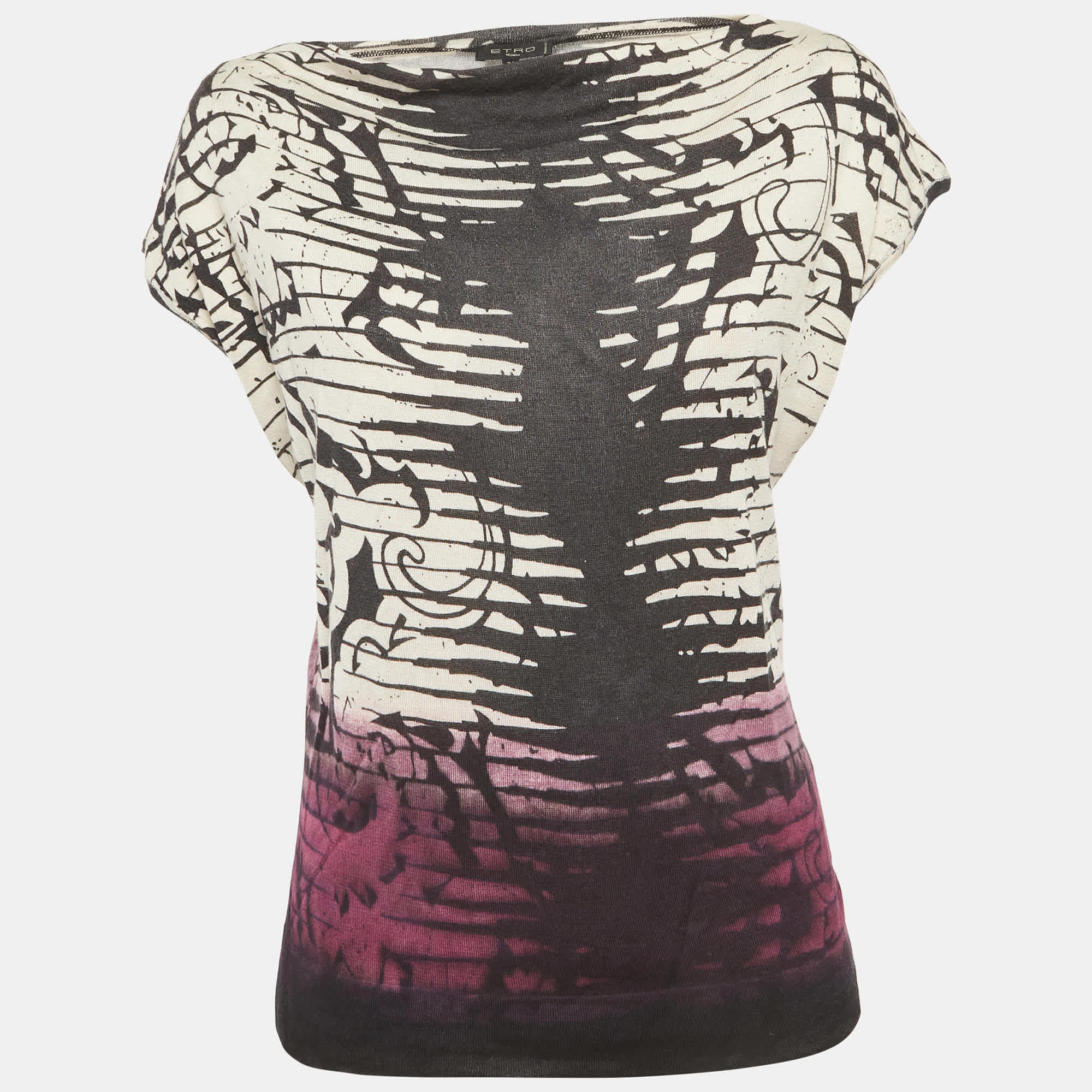 BLEND Etro Multicolor Print Silk Blend Cowl Neck Top