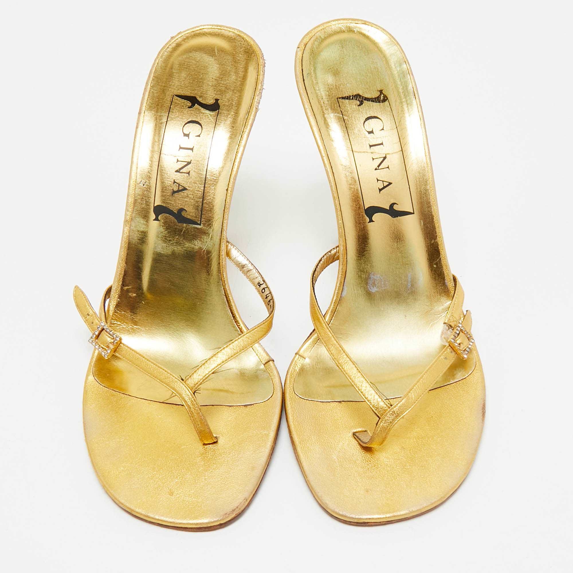 Gina Gold Leather Thong Sandals