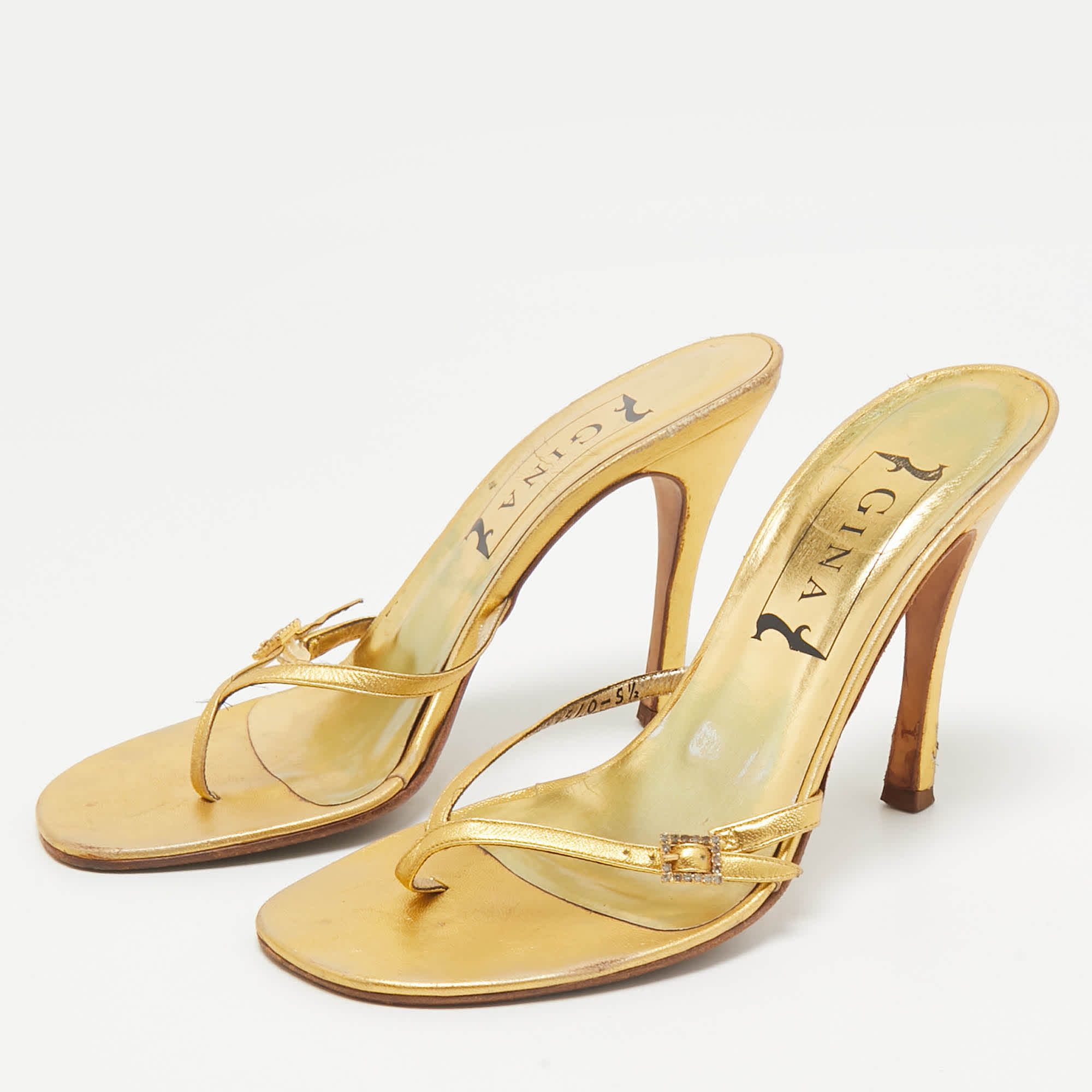 Gina Gold Leather Thong Sandals