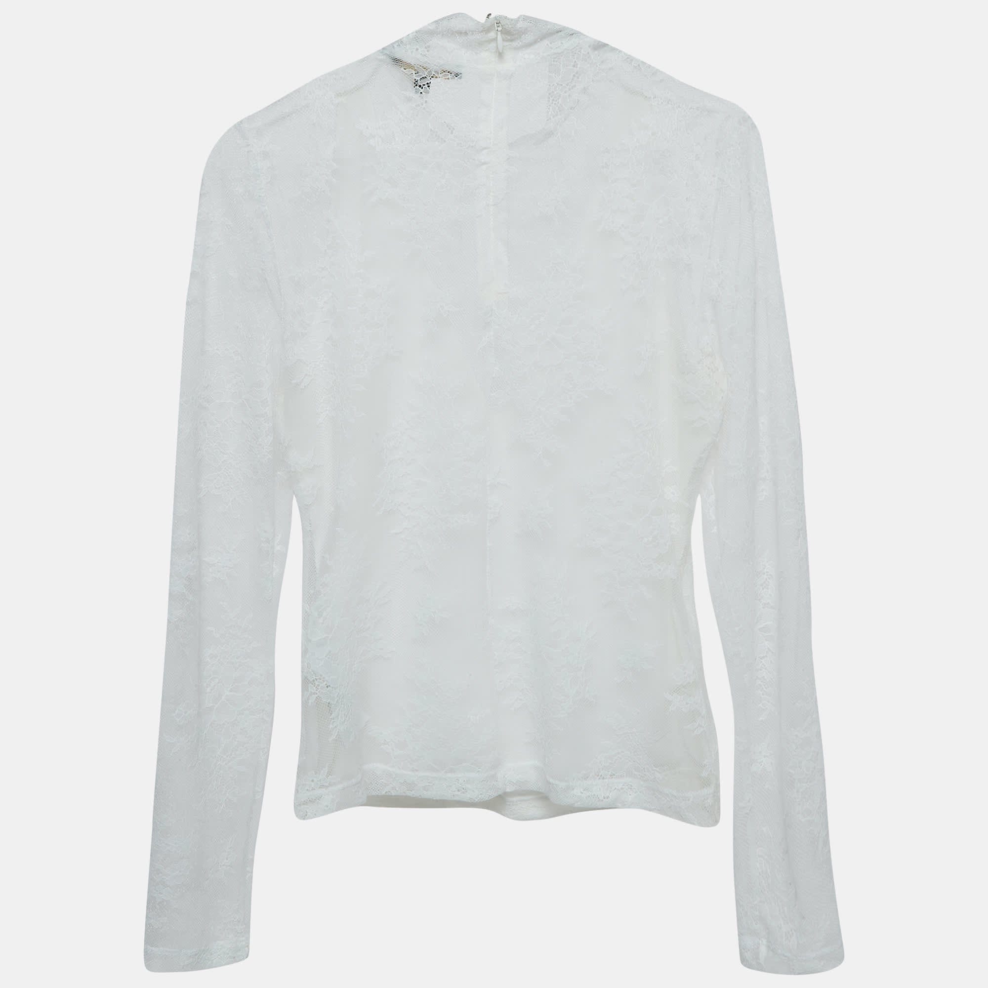 WHITE* Maje White Floral Lace Semi Sheer Top