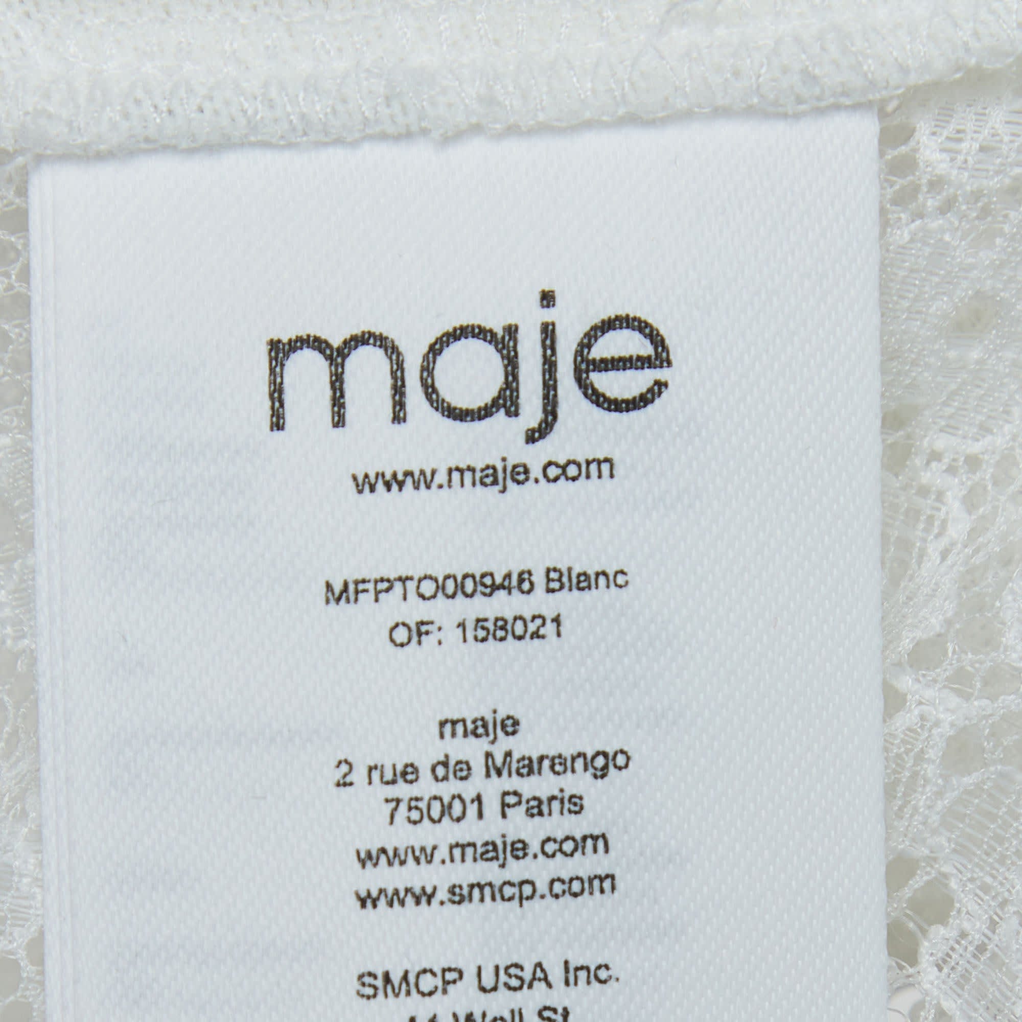 WHITE* Maje White Floral Lace Semi Sheer Top