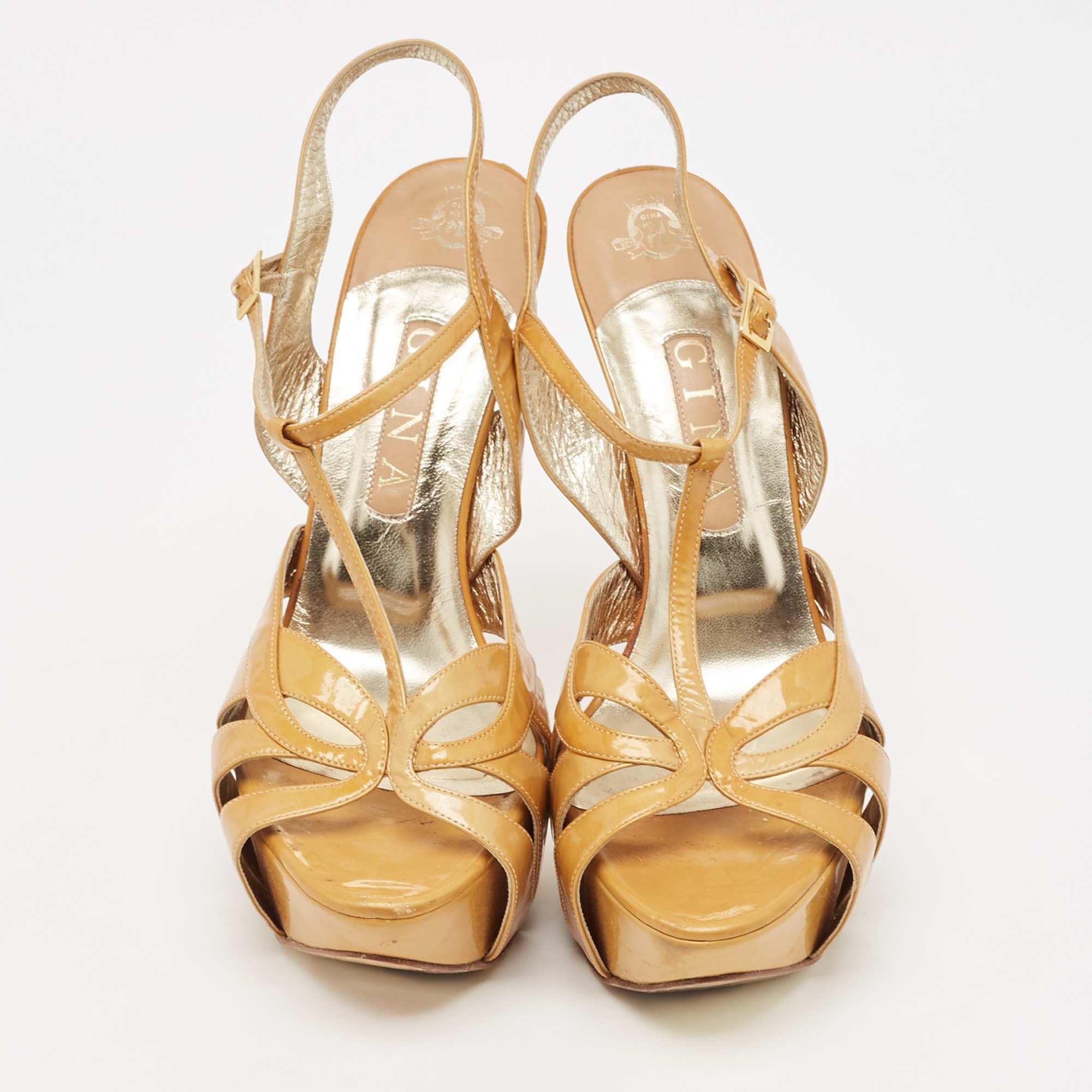 Gina Brown Patent Leather Platform Ankle Strap Sandals