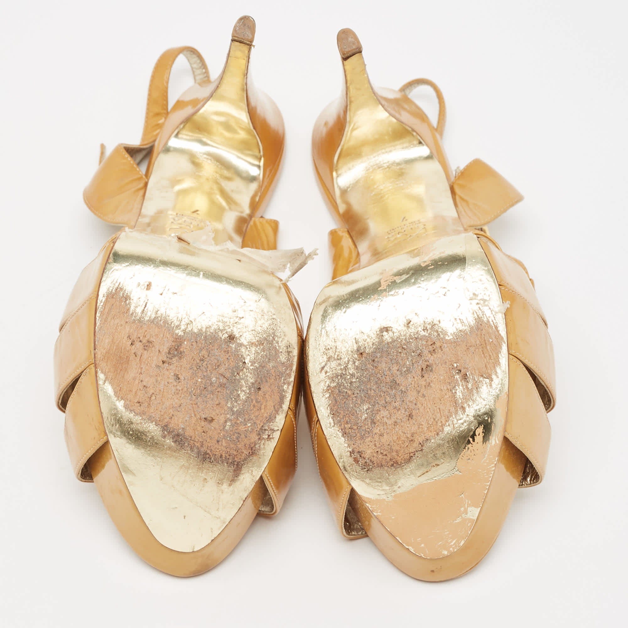Gina Brown Patent Leather Platform Ankle Strap Sandals