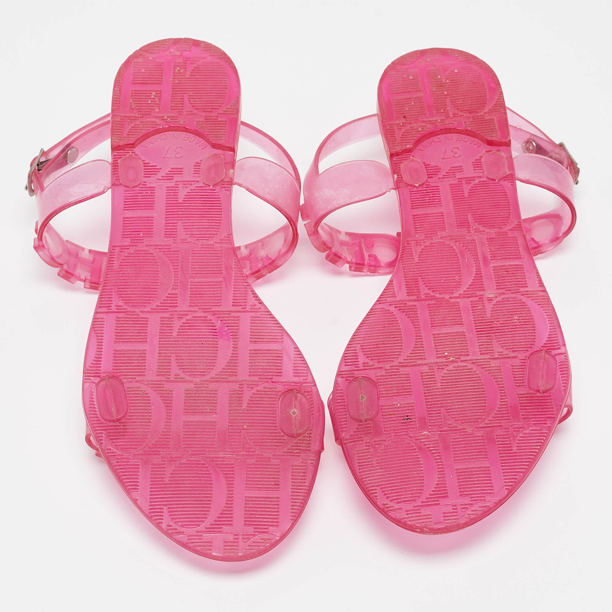 Ch Carolina Herrera Pink Jelly Ankle Strap Flat Sandals
