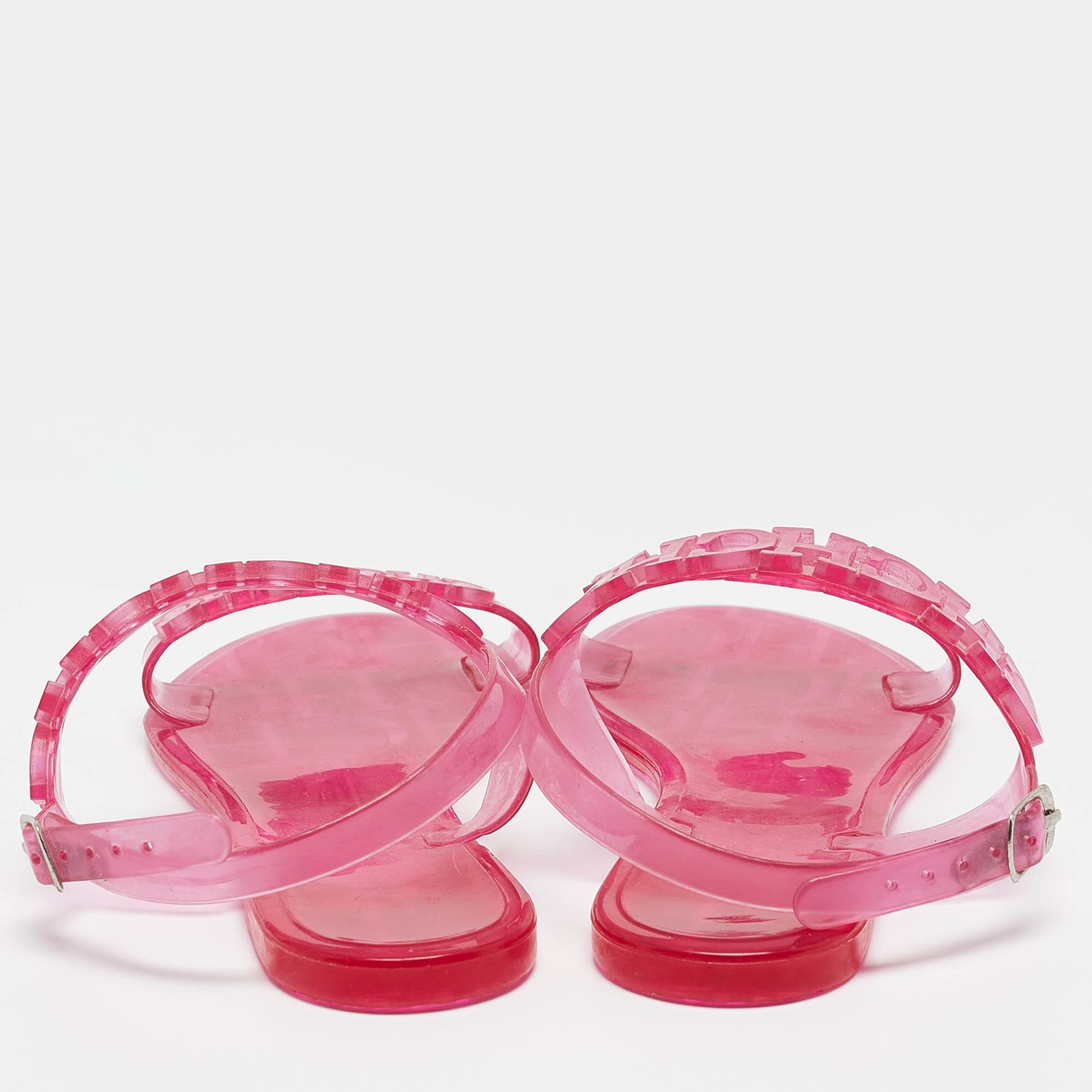 Ch Carolina Herrera Pink Jelly Ankle Strap Flat Sandals