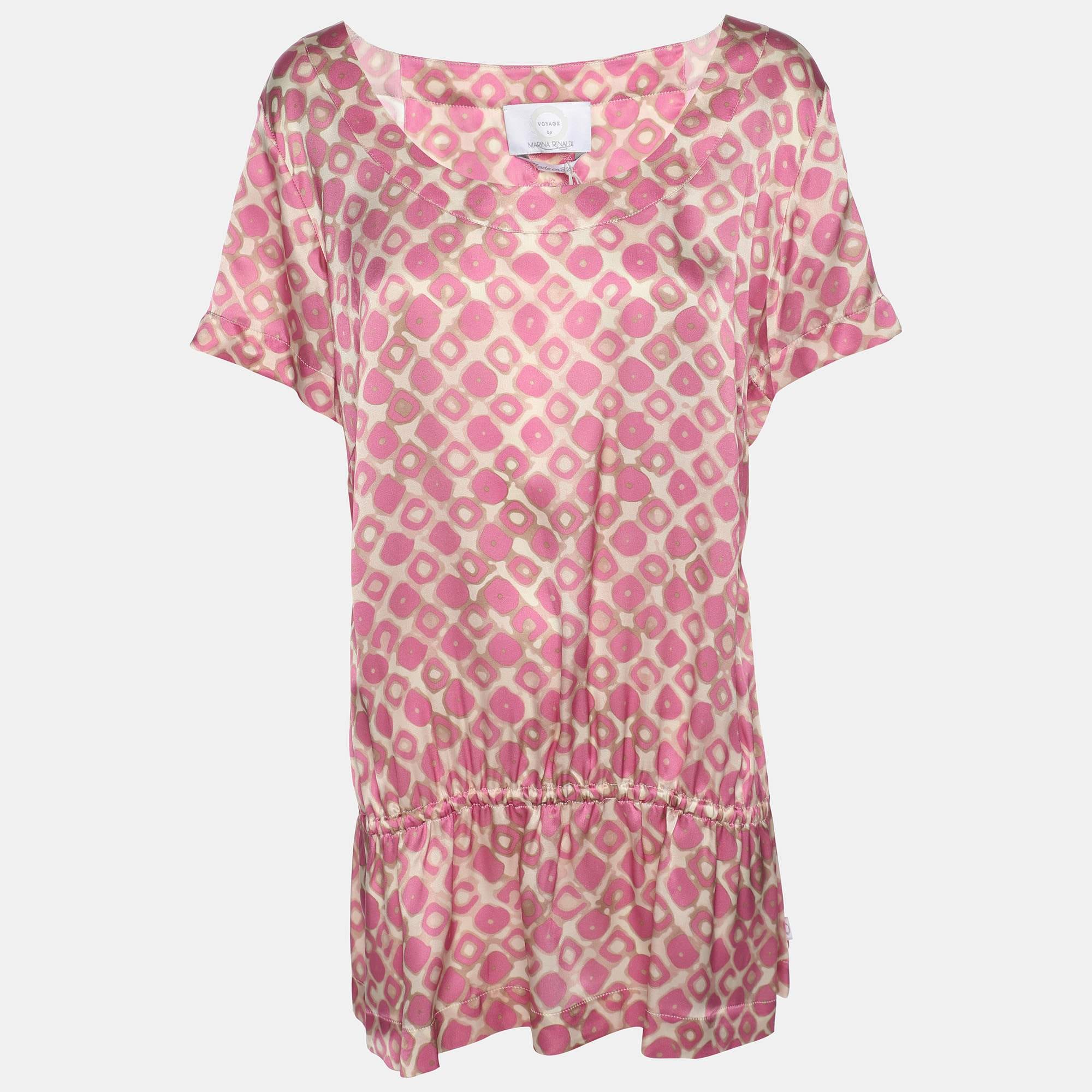 Marina Rinaldi Pink Printed Silk Short Sleeve Top