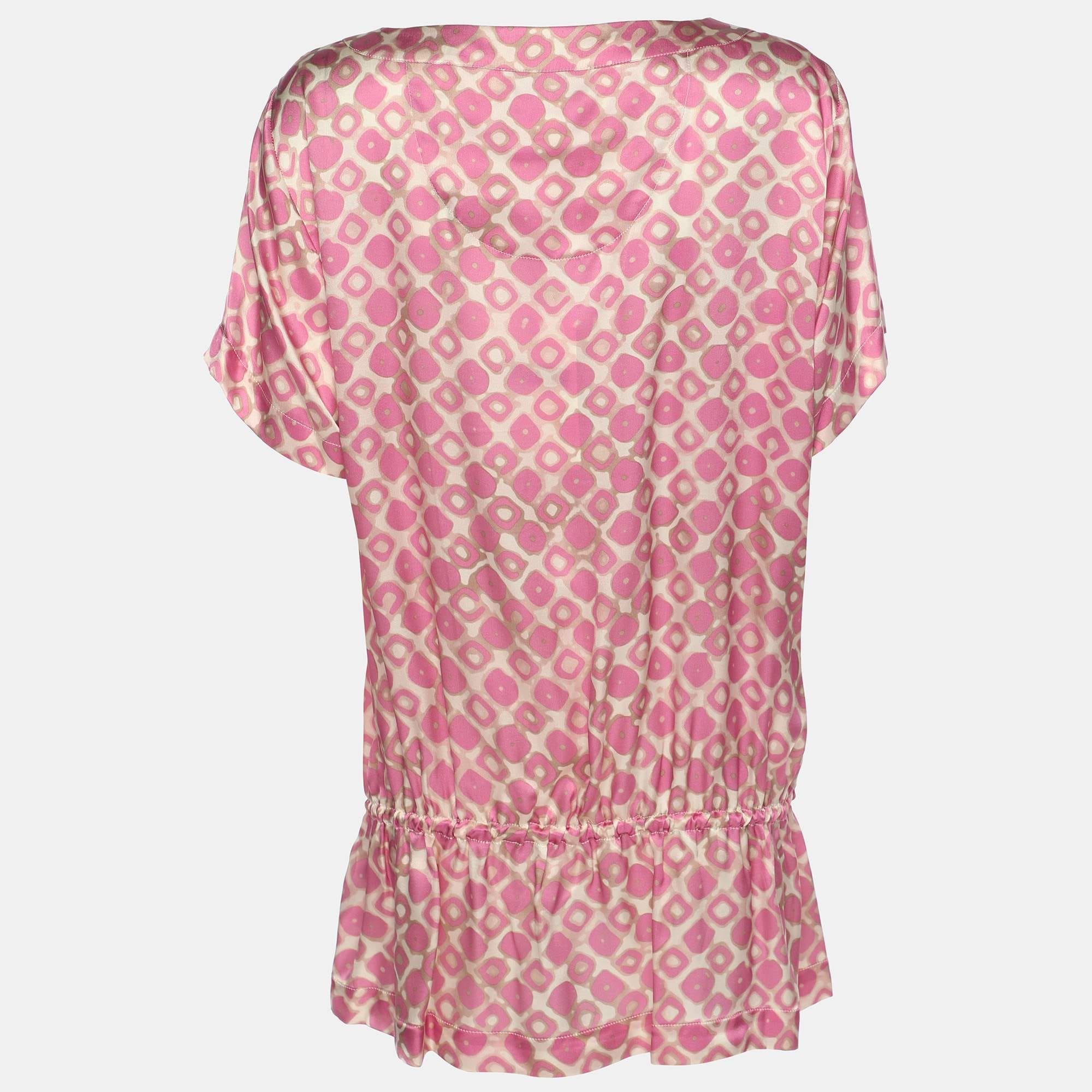 Marina Rinaldi Pink Printed Silk Short Sleeve Top