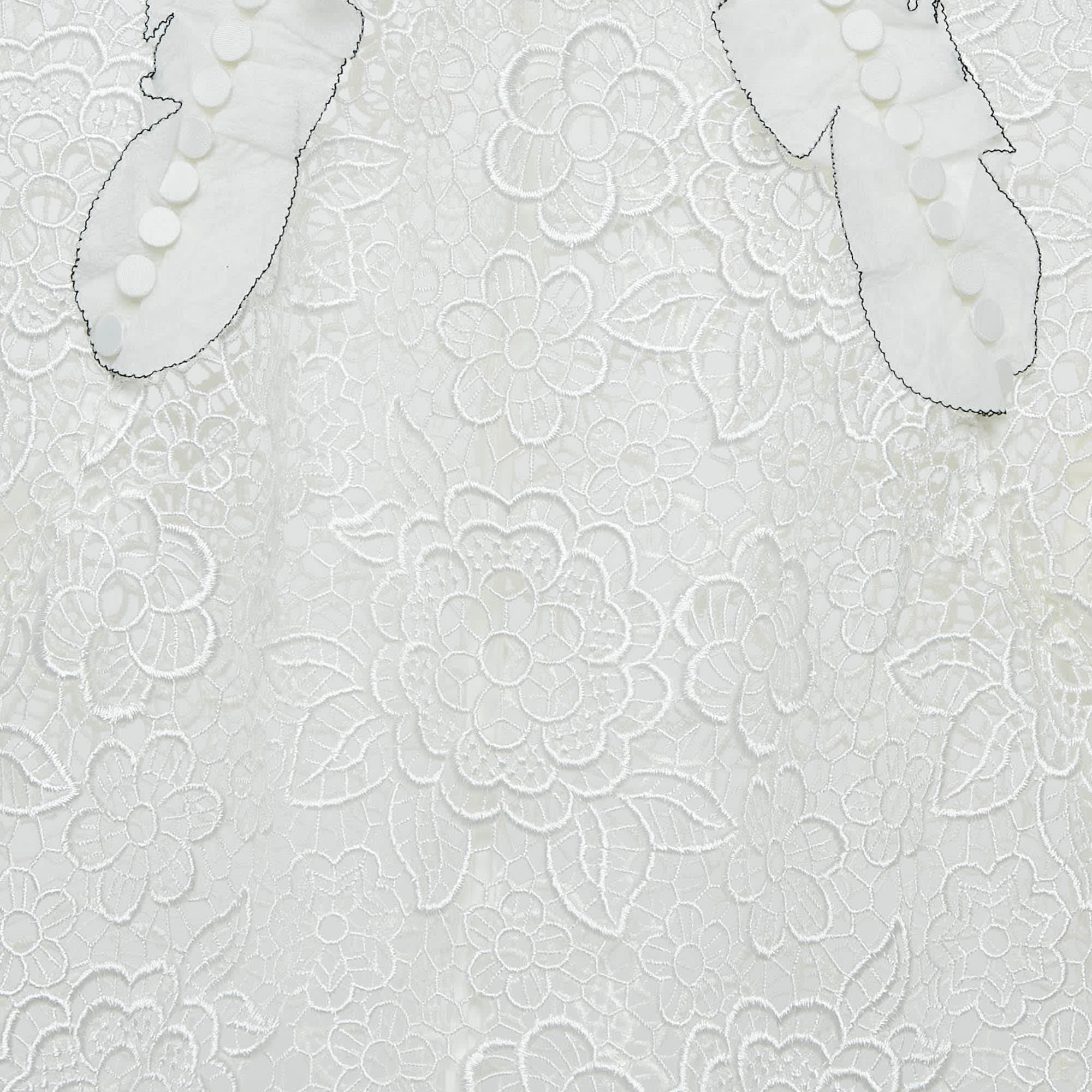 White Floral Guipure Lace Ruffled Full Sleeve Top