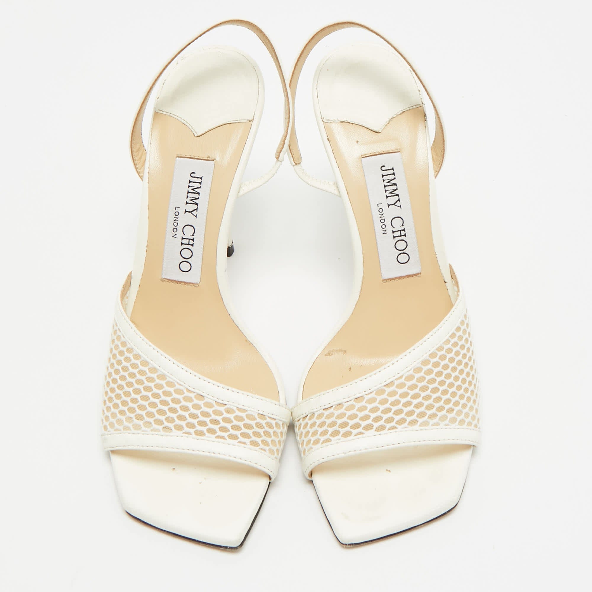 WHITE* Size 36.5 White Leather And Mesh Slingback Sandals