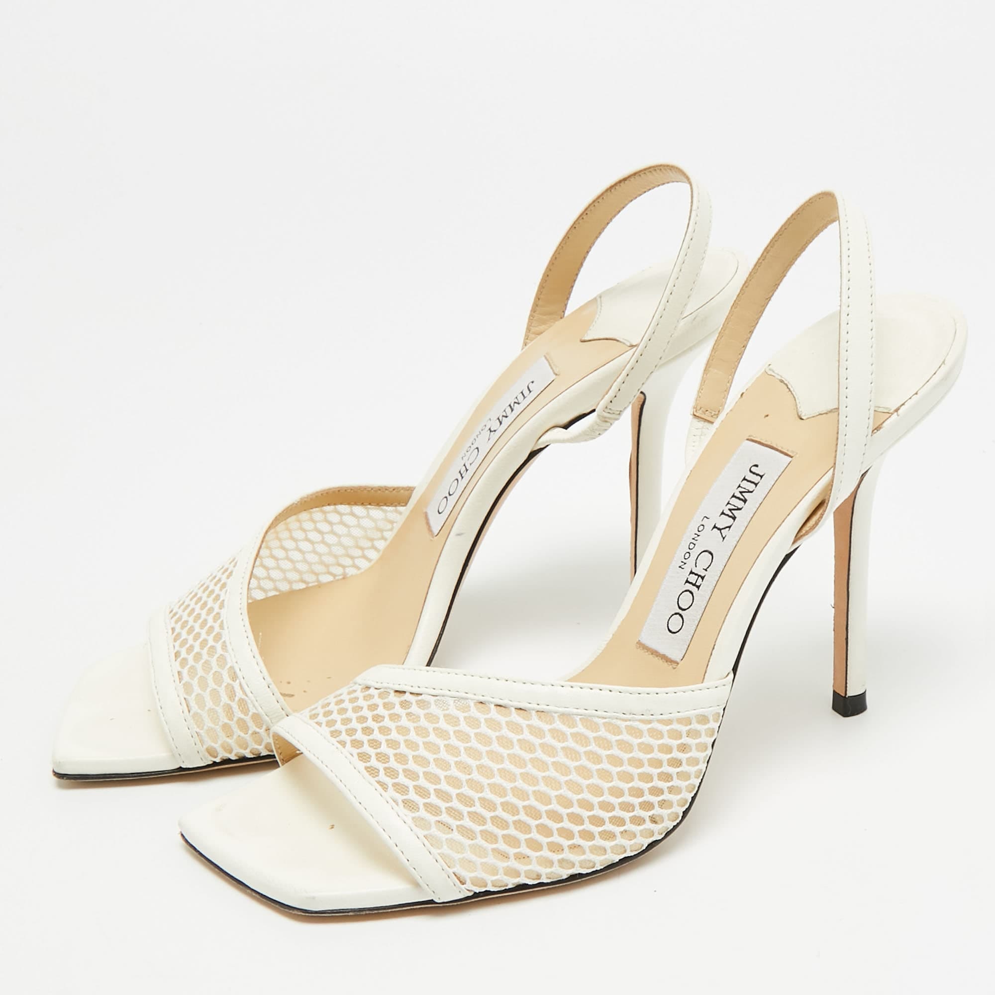 WHITE* Size 36.5 White Leather And Mesh Slingback Sandals