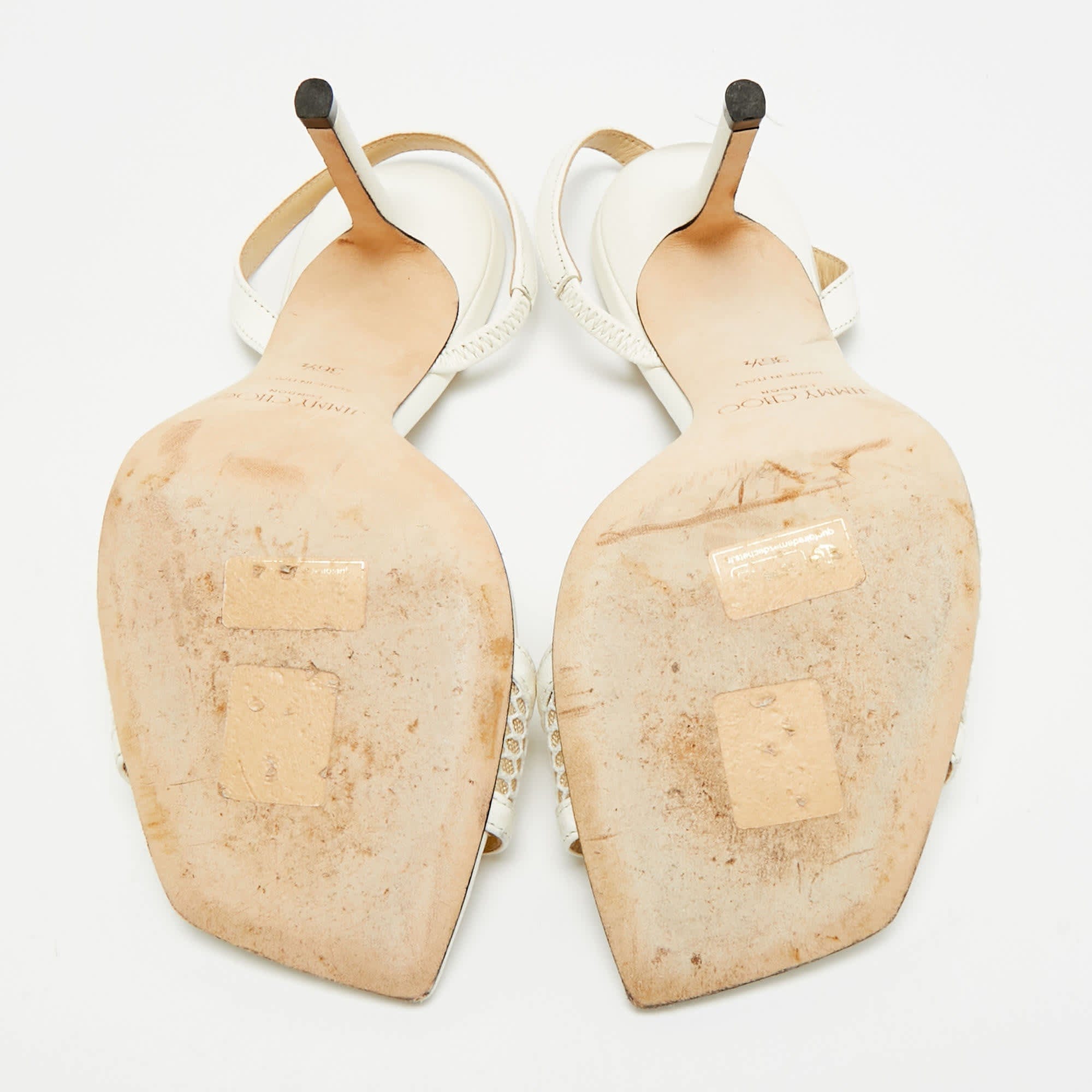 WHITE* Size 36.5 White Leather And Mesh Slingback Sandals