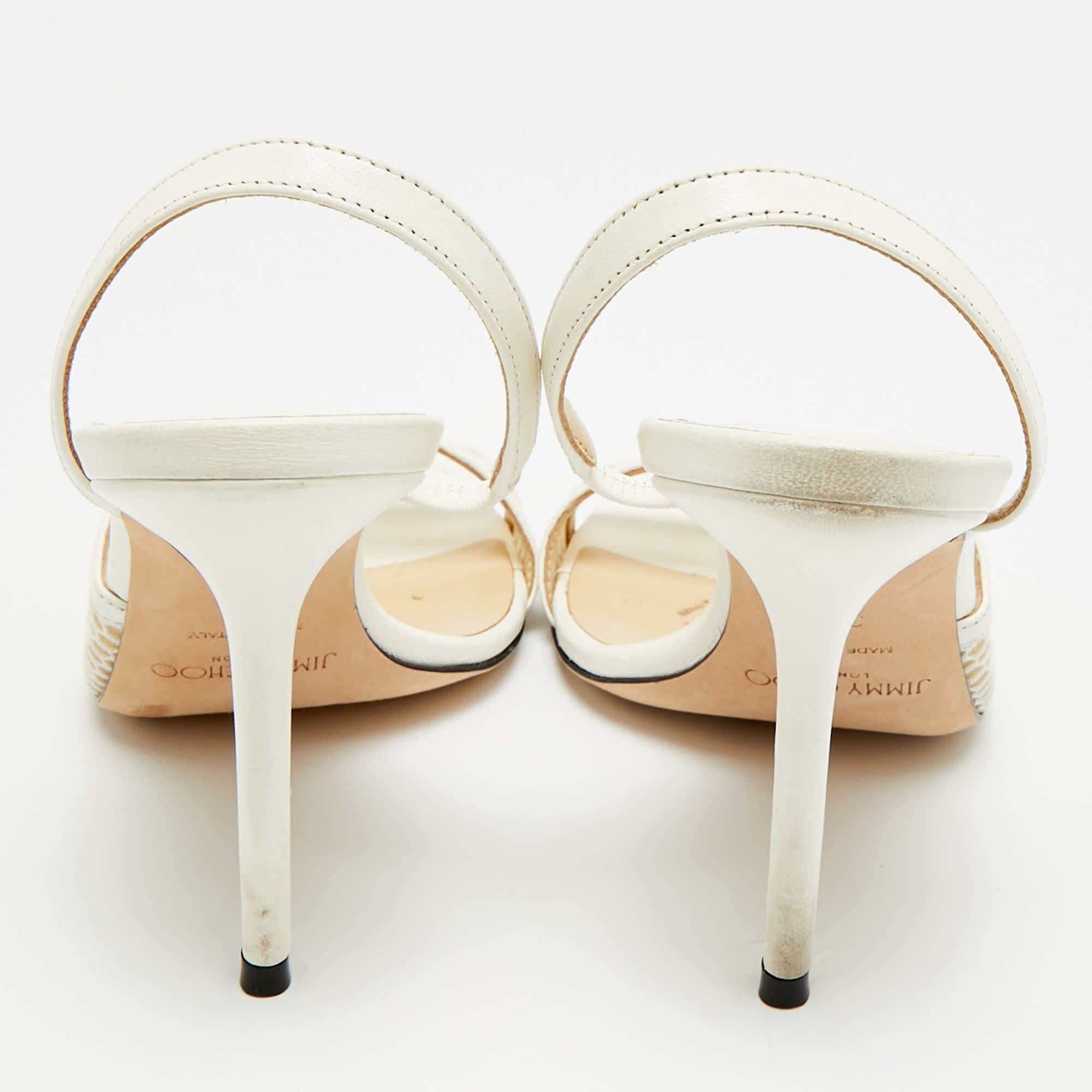 WHITE* Size 36.5 White Leather And Mesh Slingback Sandals