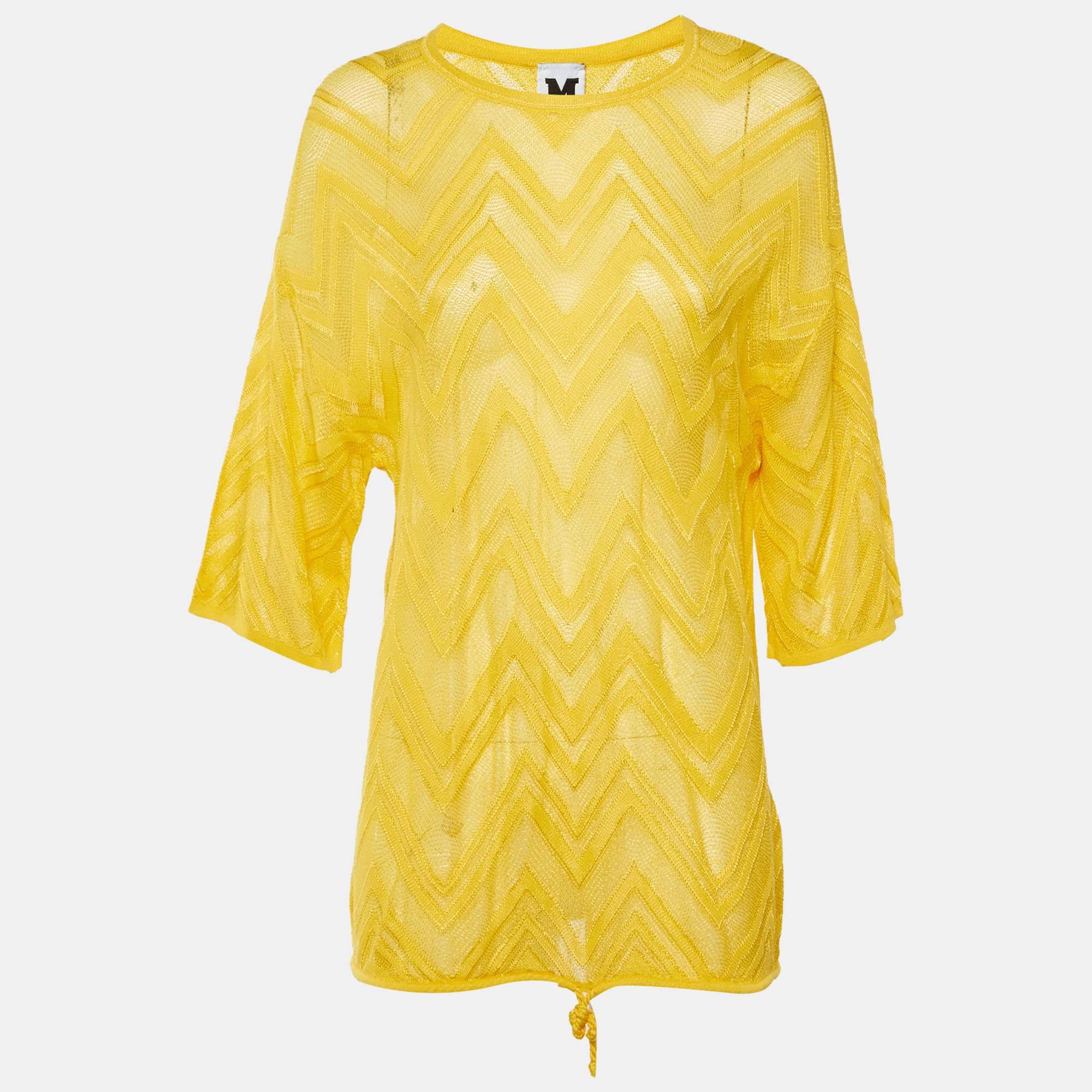 M Missoni Yellow Chevron Knit Sheer Top