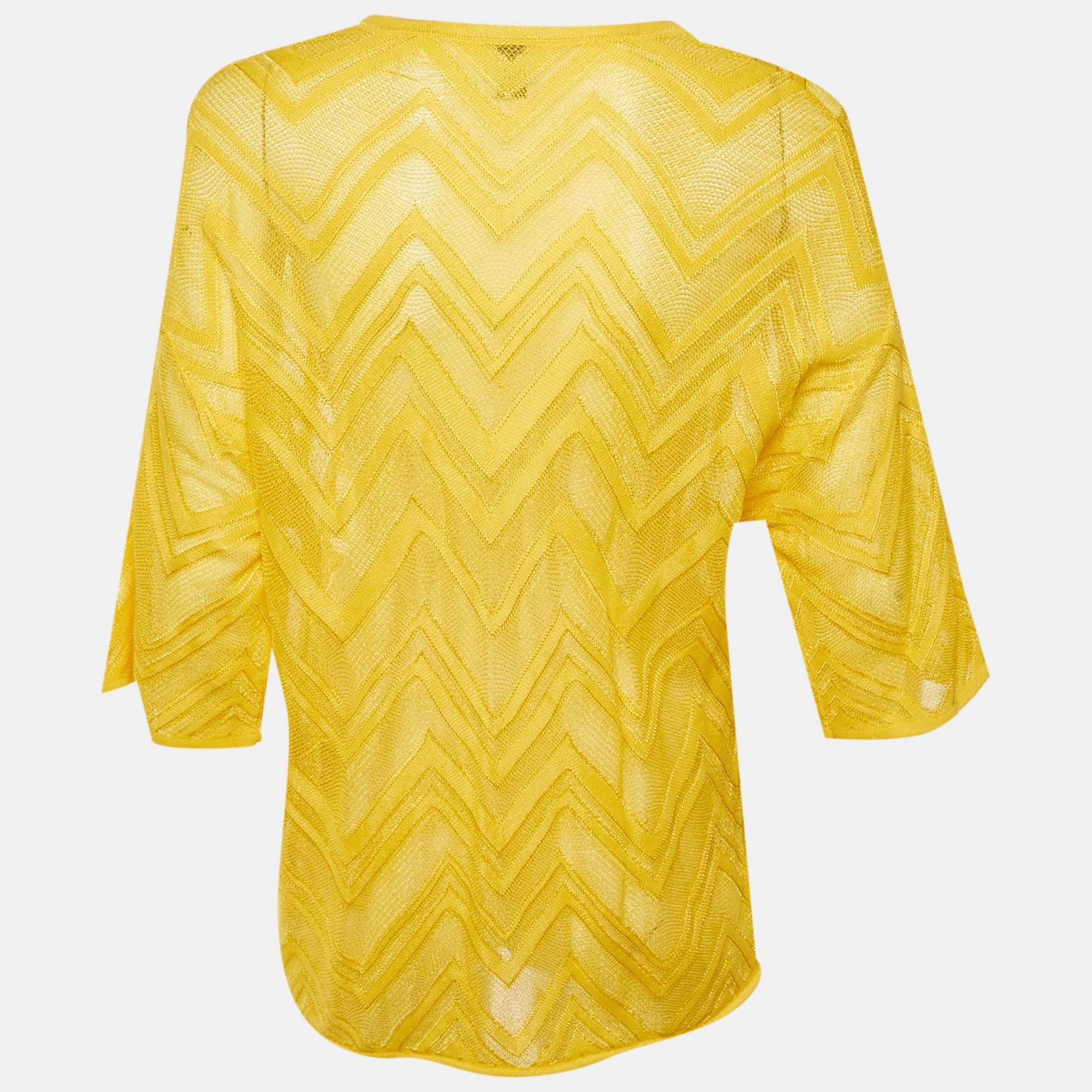 M Missoni Yellow Chevron Knit Sheer Top