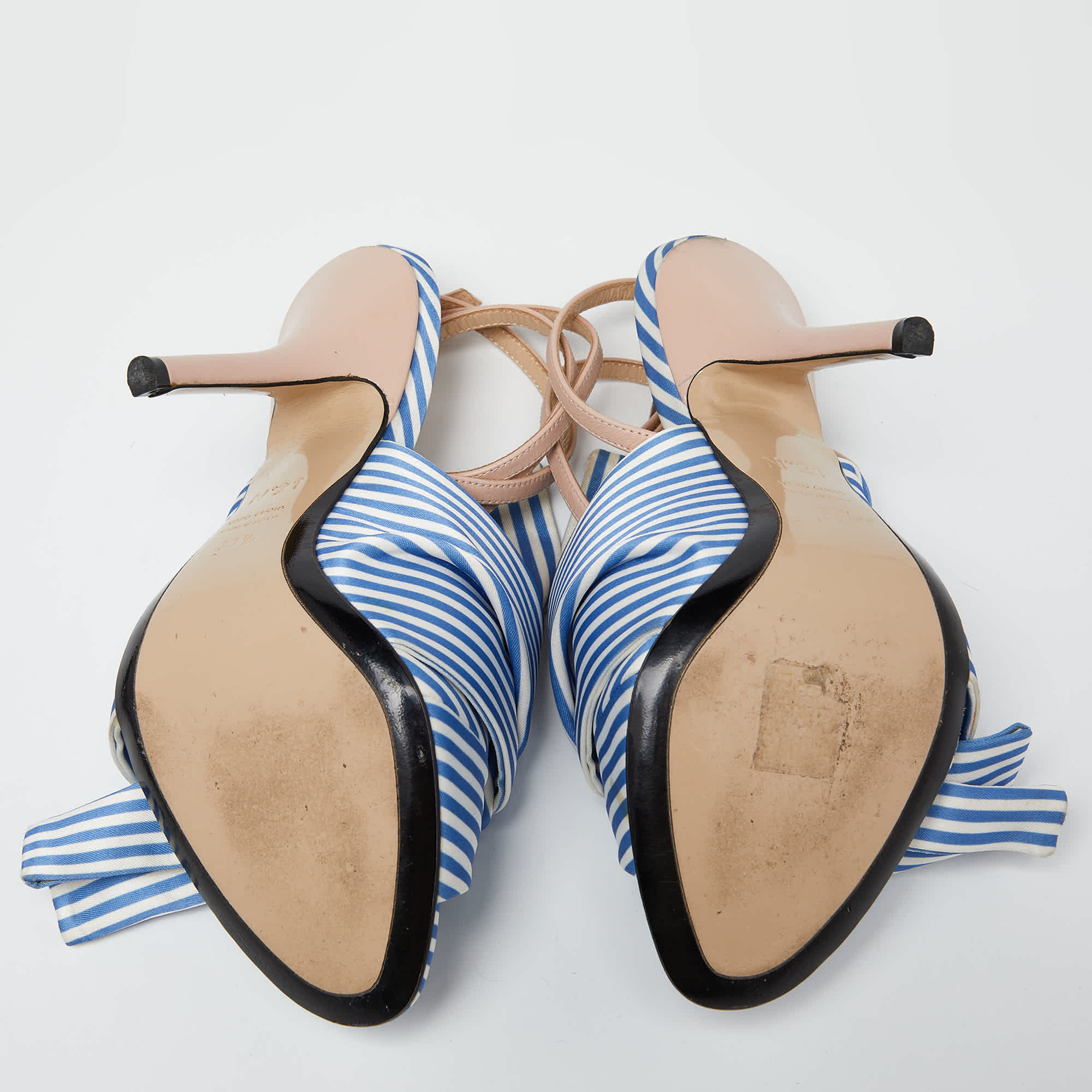 N21 Tricolor Striped Satin And Leather Knotted Ankle Strap Sandals
