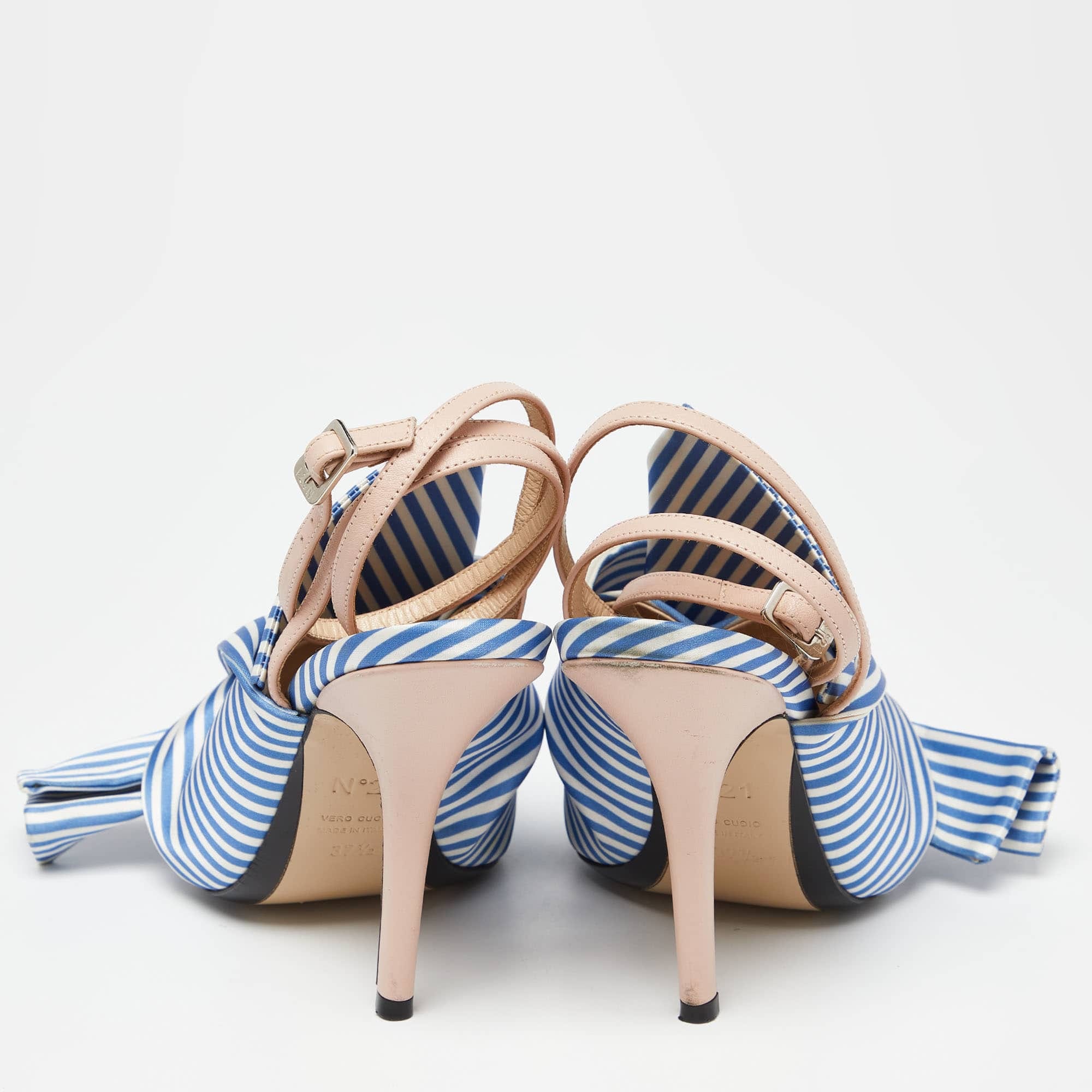 N21 Tricolor Striped Satin And Leather Knotted Ankle Strap Sandals
